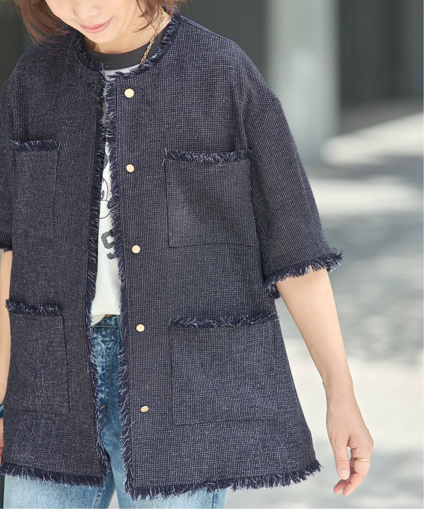 【ジャーナルスタンダード レサージュ/journal standard L'essage】のTWEEDY MESH ショートスリーブジャケット 大人の最旬トレンドファッション＆コーディネート founy(ファウニー) 　ファッション　Fashion　レディースファッション　Fashion for Women　アウター　Coat / Outerwear Collection　レディースジャケット・軽アウター　Jackets　2026年　2026　2026春夏・S/S　Spring/Summer 2026 SS26　ジャケット　Jacket, Outerwear　デニム　Denim, Jeans Material　フォルム　Silhouette, Form　フリンジ　Fringe, Tassel　メッシュ　Mesh, Net Fabric　 other-1|ID: prp329100004978360 ipo3291000000037308890