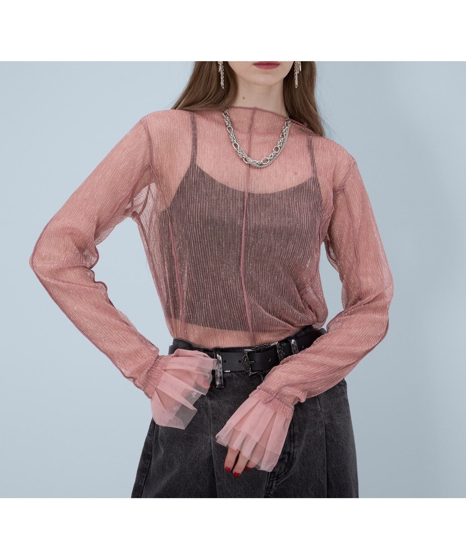 【ハレ/HARE】のチュールデザインシア-トップス インテリア・キッズ・メンズ・レディースファッション・服の通販 founy(ファウニー) 　ファッション　Fashion　レディースファッション　Fashion for Women　トップス・カットソー　Cut & Sew Tops　おすすめ　Recommended / Our Picks　アクセサリー　Fashion Accessories　インナー　Innerwear　ウェーブ　Wavy Pattern　カーディガン　Cardigan, Knitwear　シアー　Sheer, See-Through　ショート　Short, Short Length　シンプル　Simple, Minimal　ジャケット　Jacket, Outerwear　スウェット / スエット　Sweatshirt, Sweatwear　ストレート　Straight, Straight Cut　チュール　Tulip, Tulip Motif　ドッキング　Docking, Mixed Material　パーカー　Hoodie, Parka　プリーツ　Pleats, Pleated　エレガント 上品　Elegant　定番　Standard, Basic Item　ピンク20|ID: prp329100004978374 ipo3291000000037308956