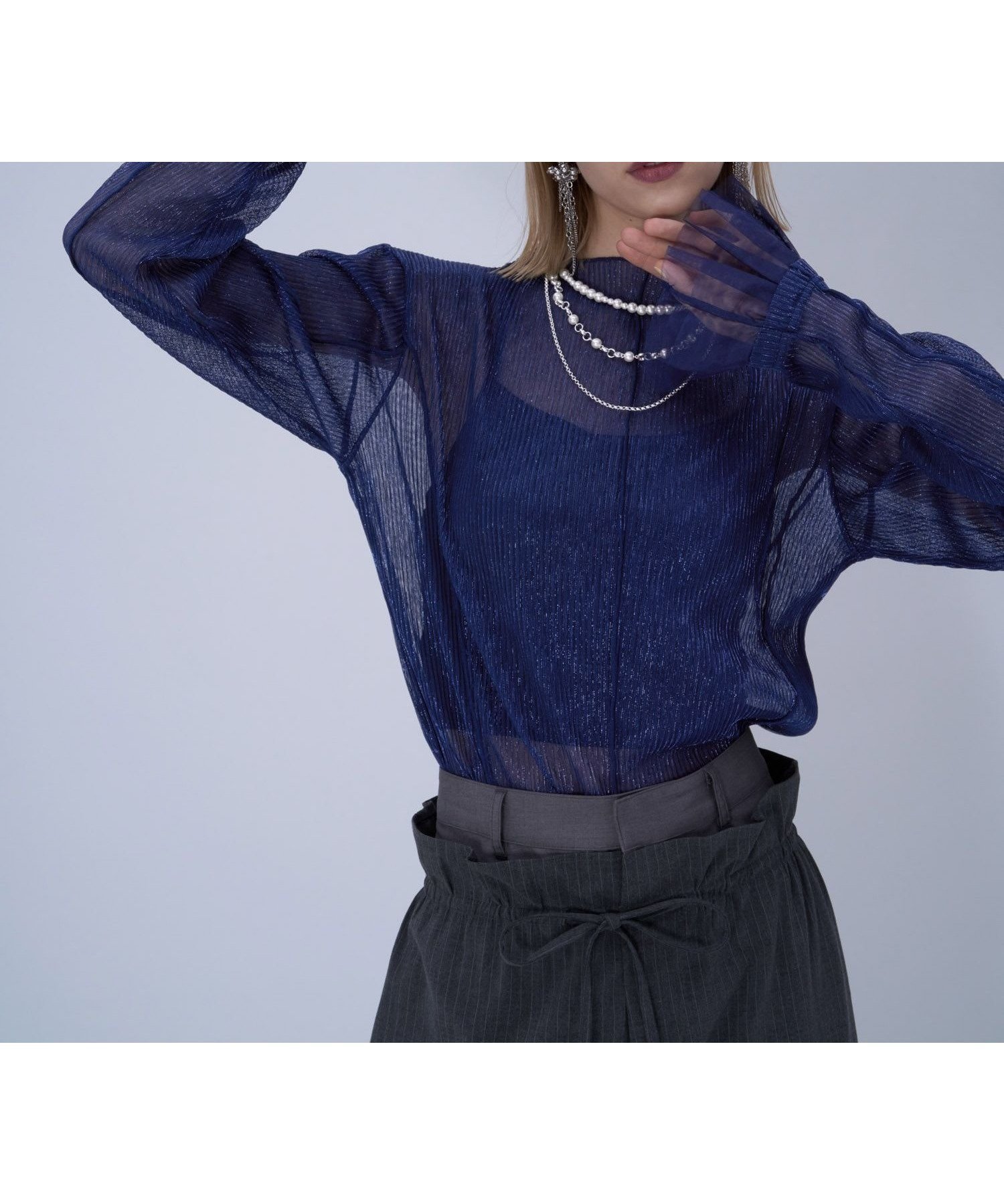 【ハレ/HARE】のチュールデザインシア-トップス インテリア・キッズ・メンズ・レディースファッション・服の通販 founy(ファウニー) 　ファッション　Fashion　レディースファッション　Fashion for Women　トップス・カットソー　Cut & Sew Tops　おすすめ　Recommended / Our Picks　アクセサリー　Fashion Accessories　インナー　Innerwear　ウェーブ　Wavy Pattern　カーディガン　Cardigan, Knitwear　シアー　Sheer, See-Through　ショート　Short, Short Length　シンプル　Simple, Minimal　ジャケット　Jacket, Outerwear　スウェット / スエット　Sweatshirt, Sweatwear　ストレート　Straight, Straight Cut　チュール　Tulip, Tulip Motif　ドッキング　Docking, Mixed Material　パーカー　Hoodie, Parka　プリーツ　Pleats, Pleated　エレガント 上品　Elegant　定番　Standard, Basic Item　ブルー85|ID: prp329100004978374 ipo3291000000037308959