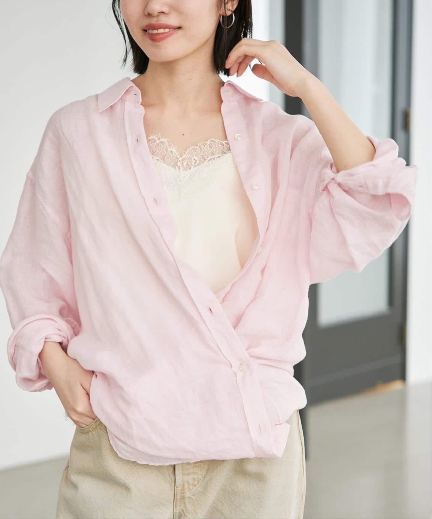 【スローブ イエナ/SLOBE IENA】のリネンコットンカシュクールシャツ インテリア・キッズ・メンズ・レディースファッション・服の通販 founy(ファウニー) 　ファッション　Fashion　レディースファッション　Fashion for Women　トップス・カットソー　Cut & Sew Tops　シャツ・ブラウス・オフィスカジュアル　Elegant Blouses & Button-Ups　2026年　2026　2026春夏・S/S　Spring/Summer 2026 SS26　デニム　Denim, Jeans Material　バランス　Balance, Style Balance　ベーシック　Basic, Essential　リネン　Linen, Linen Fabric　リラックス　Relax, Relaxed Fit　人気　Popular, Best Seller　ピンク|ID: prp329100004978377 ipo3291000000037308970