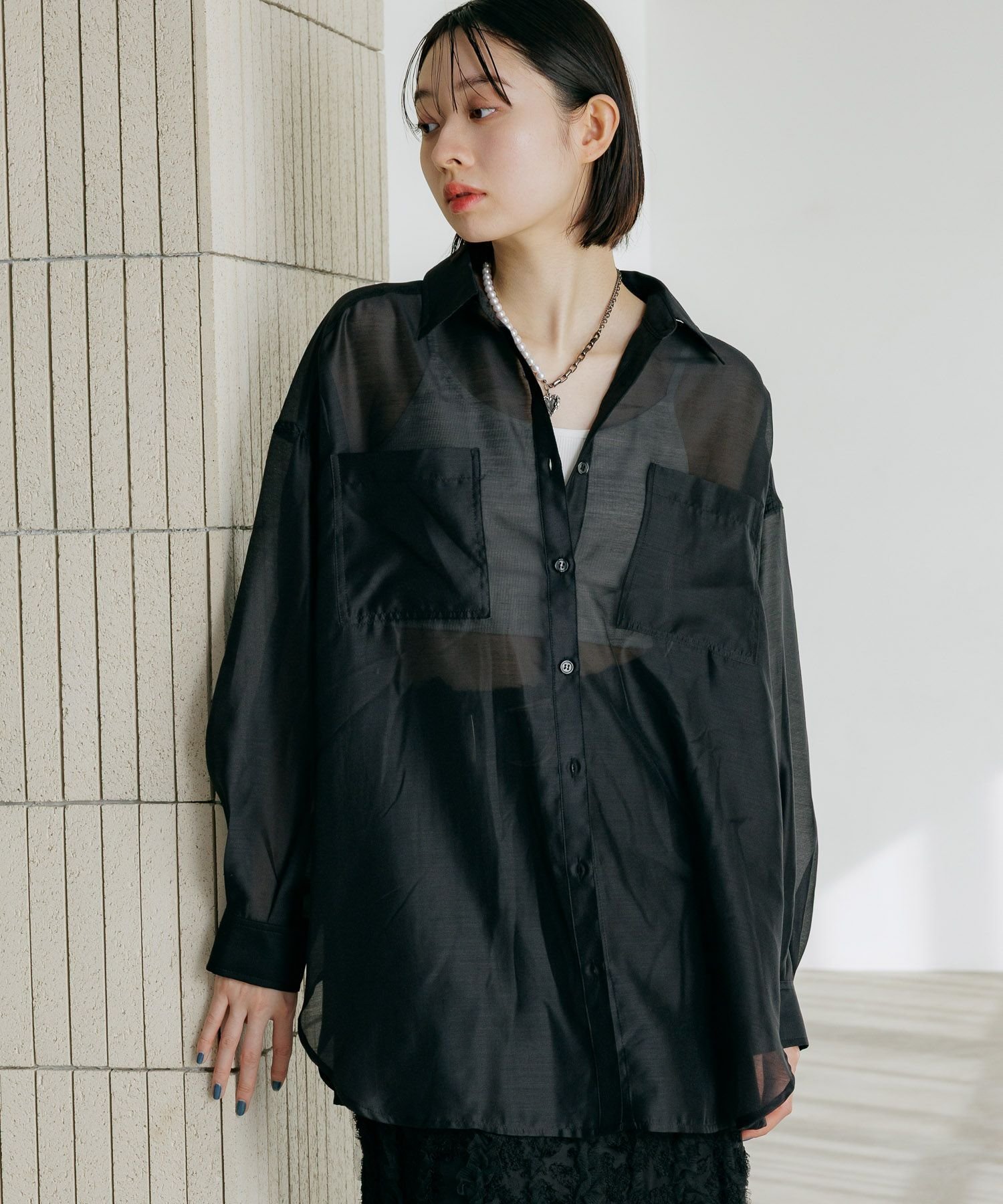 【ページボーイ/PAGEBOY】のクルケアシアーシャツ インテリア・キッズ・メンズ・レディースファッション・服の通販 founy(ファウニー) 　ファッション　Fashion　レディースファッション　Fashion for Women　トップス・カットソー　Cut & Sew Tops　シャツ・ブラウス・オフィスカジュアル　Elegant Blouses & Button-Ups　おすすめ　Recommended / Our Picks　キャミワンピース　Cami Dress, Slip Dress　クール　Cool, Chic　シアー　Sheer, See-Through　スラックス　Slacks, Dress Pants　デニム　Denim, Jeans Material　ドット　Polka Dot, Dot Pattern　フェミニン　Feminine, Girly　プリント　Print, Printed Pattern　ルーズ　Loose, Oversized　春　Spring　無地　Plain, Solid Color　ブラック09|ID: prp329100004978385 ipo3291000000037309019