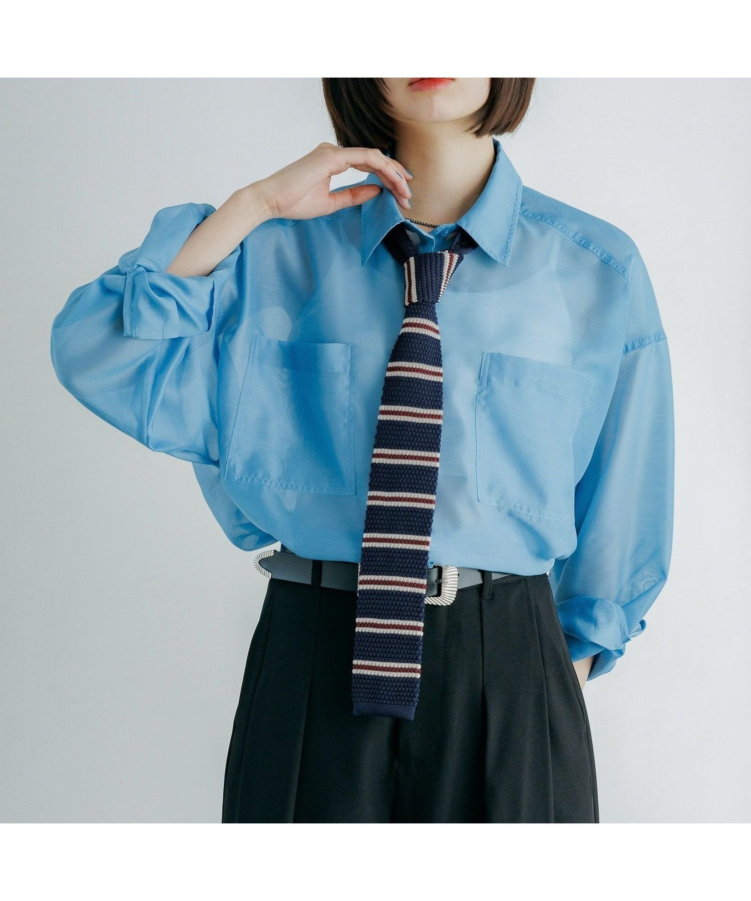 【ページボーイ/PAGEBOY】のクルケアシアーシャツ インテリア・キッズ・メンズ・レディースファッション・服の通販 founy(ファウニー) 　ファッション　Fashion　レディースファッション　Fashion for Women　トップス・カットソー　Cut & Sew Tops　シャツ・ブラウス・オフィスカジュアル　Elegant Blouses & Button-Ups　おすすめ　Recommended / Our Picks　キャミワンピース　Cami Dress, Slip Dress　クール　Cool, Chic　シアー　Sheer, See-Through　スラックス　Slacks, Dress Pants　デニム　Denim, Jeans Material　ドット　Polka Dot, Dot Pattern　フェミニン　Feminine, Girly　プリント　Print, Printed Pattern　ルーズ　Loose, Oversized　春　Spring　無地　Plain, Solid Color　ブルー84|ID: prp329100004978385 ipo3291000000037309020