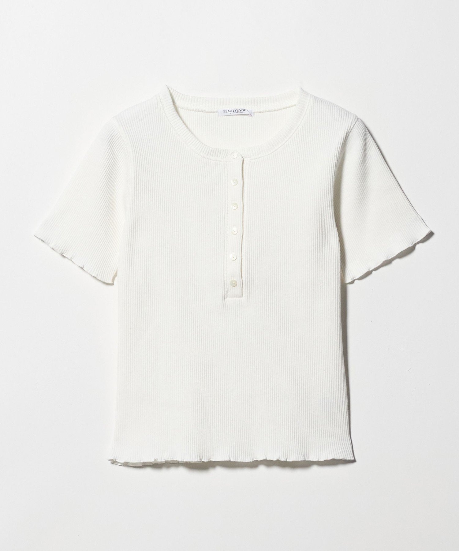 【ビューティ&ユース ユナイテッドアローズ/BEAUTY&YOUTH / UNITED ARROWS】のコットン リブ ヘンリーネック ショートスリーブ カットソー インテリア・キッズ・メンズ・レディースファッション・服の通販 founy(ファウニー) 　ファッション　Fashion　レディースファッション　Fashion for Women　トップス・カットソー　Cut & Sew Tops　カットソー・ベーシックTシャツ　Cut-and-Sewn Tops / Stretch Tees & Basics　インナー　Innerwear　カットソー　Cut and Sewn Top　コンパクト　Compact, Small Size　ショート　Short, Short Length　シンプル　Simple, Minimal　ジャケット　Jacket, Outerwear　スリーブ　Sleeve, Long Sleeve / Short Sleeve　テレコ　Ribbed, Rib Stitch　OFF WHITE|ID: prp329100004978387 ipo3291000000037309035