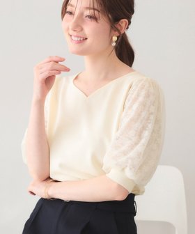 【インデックス/INDEX】の【UVケア】レーススリーブハートネックニット《洗濯機OK/抗ピル/XS~LL》 大人の最旬トレンドファッション＆コーディネート founy(ファウニー) ファッション Fashion レディースファッション Fashion for Women トップス・カットソー Cut & Sew Tops ニット Knit Tops & Sweaters コンパクト Compact, Small Size シフォン Chiffon, Lightweight Fabric スマート Smart, Elegant スリーブ Sleeve, Long Sleeve / Short Sleeve デコルテ Décolleté, Neckline トレンド Trend, Trending Now フェミニン Feminine, Girly レース Lace, Lace Fabric エレガント 上品 Elegant |ID:prp329100004978401