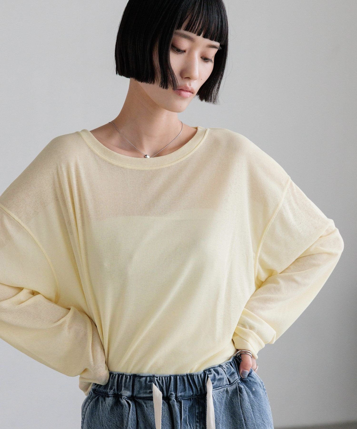 【ローリーズファーム/LOWRYS FARM】のUSEFULシアープルオーバー インテリア・キッズ・メンズ・レディースファッション・服の通販 founy(ファウニー) 　ファッション　Fashion　レディースファッション　Fashion for Women　トップス・カットソー　Cut & Sew Tops　カジュアルプルオーバー・ニットトップス　Pullovers & Knit Tops / Casual Pullovers　インナー　Innerwear　キャミワンピース　Cami Dress, Slip Dress　シアー　Sheer, See-Through　シンプル　Simple, Minimal　トレンド　Trend, Trending Now　ワイド　Wide, Wide Fit　長袖　Long Sleeve, Full Sleeve　NEWイエロー|ID: prp329100004978417 ipo3291000000037309206