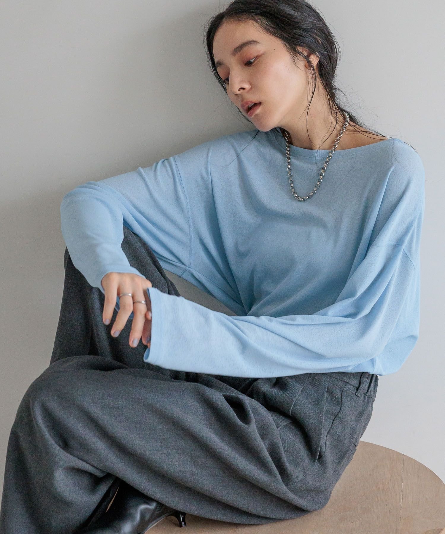 【ローリーズファーム/LOWRYS FARM】のUSEFULシアープルオーバー インテリア・キッズ・メンズ・レディースファッション・服の通販 founy(ファウニー) 　ファッション　Fashion　レディースファッション　Fashion for Women　トップス・カットソー　Cut & Sew Tops　カジュアルプルオーバー・ニットトップス　Pullovers & Knit Tops / Casual Pullovers　インナー　Innerwear　キャミワンピース　Cami Dress, Slip Dress　シアー　Sheer, See-Through　シンプル　Simple, Minimal　トレンド　Trend, Trending Now　ワイド　Wide, Wide Fit　長袖　Long Sleeve, Full Sleeve　ブルー|ID: prp329100004978417 ipo3291000000037309207