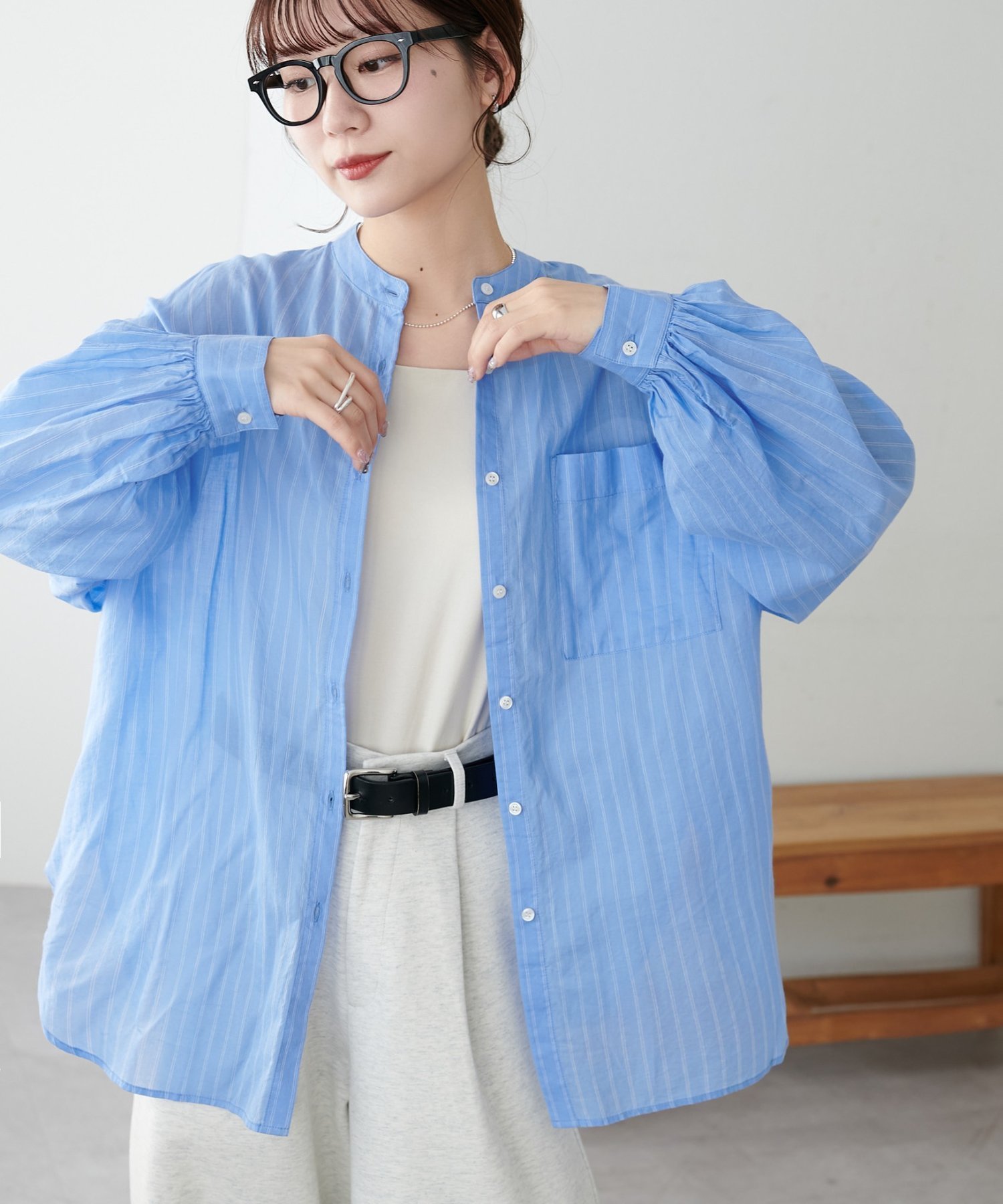 【ディスコート/Discoat】の【WEB限定】コットンシアーバンドカラーシャツ インテリア・キッズ・メンズ・レディースファッション・服の通販 founy(ファウニー) 　ファッション　Fashion　レディースファッション　Fashion for Women　トップス・カットソー　Cut & Sew Tops　シャツ・ブラウス・オフィスカジュアル　Elegant Blouses & Button-Ups　インナー　Innerwear　シンプル　Simple, Minimal　エレガント 上品　Elegant　羽織　Haori, Light Jacket　ブルーその他1|ID: prp329100004978434 ipo3291000000037309307