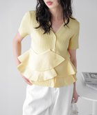 【ラジュール/Lajour】のペプラムリブニットカーディガン 大人の最旬トレンドファッション＆コーディネート founy(ファウニー) ファッション Fashion レディースファッション Fashion for Women トップス・カットソー Cut & Sew Tops ニット Knit Tops & Sweaters カーディガン・羽織り Layered Style Cardigans 2026年 2026 2026春夏・S/S Spring/Summer 2026 SS26 アシンメトリー Asymmetrical Style イレギュラー Irregular Design デコルテ Décolleté, Neckline フリル Frill, Ruffle ペプラム Peplum, Flared Hem thumbnail 半袖イエロー|ID: prp329100004978437 ipo3291000000037309326