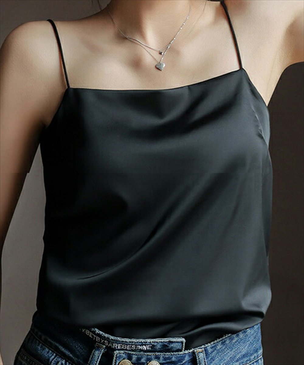 【ラジュール/Lajour】のカップ付きキャミソール インテリア・キッズ・メンズ・レディースファッション・服の通販 founy(ファウニー) 　ファッション　Fashion　レディースファッション　Fashion for Women　トップス・カットソー　Cut & Sew Tops　キャミソール&ノースリーブ　Camisoles & Sleeveless Tops　キャミソール　Camisole, Spaghetti Strap Top　サテン　Satin, Glossy Fabric　デコルテ　Décolleté, Neckline　フィット　Fit, Slim Fit　ラップ　Wrap, Wrap Design　エレガント 上品　Elegant　Aタイプブラック|ID: prp329100004978444 ipo3291000000037309365