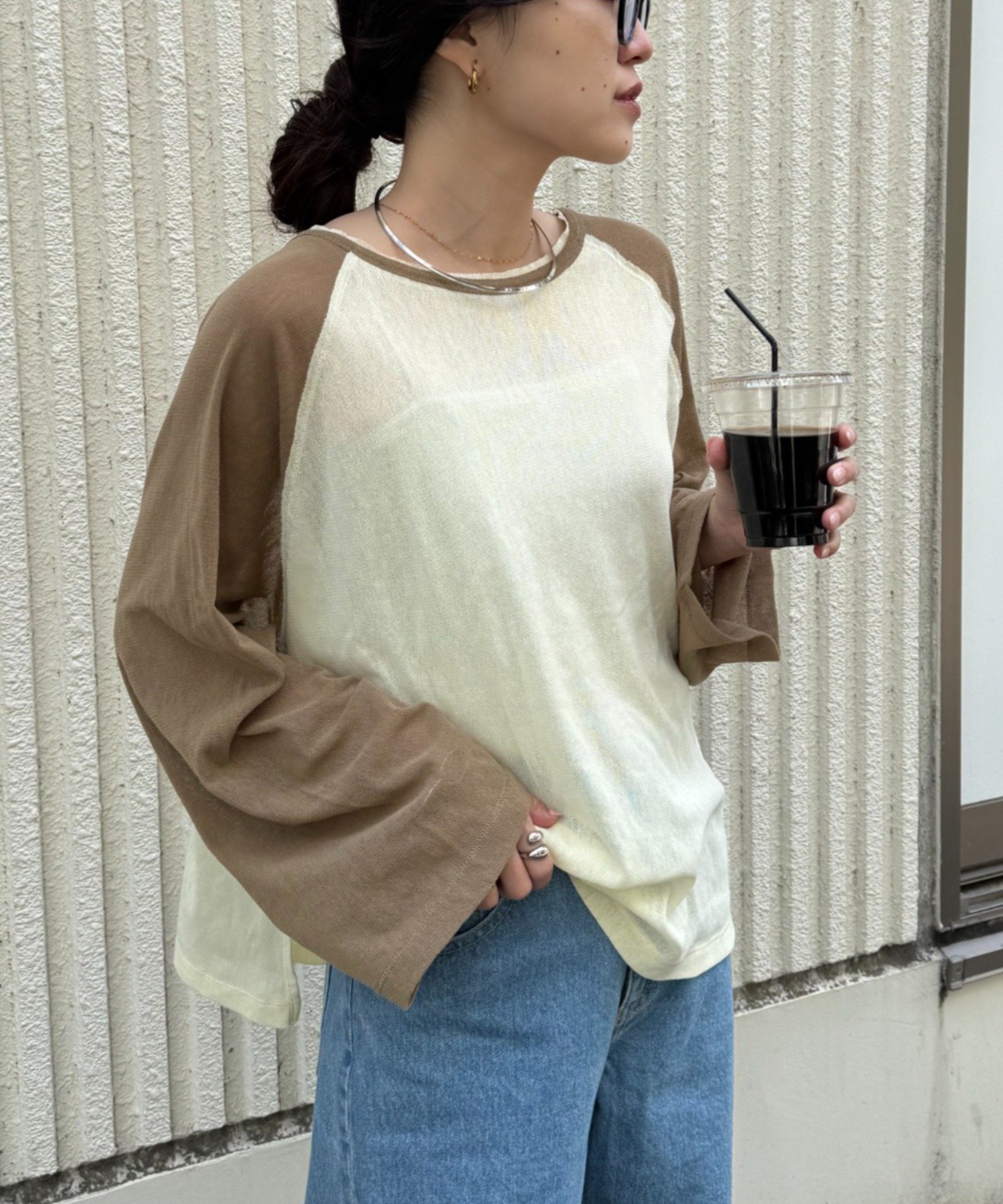 【チャオパニックティピー/CIAOPANIC TYPY】の【一枚で決まる/前後2WAY】シアーラグランヘンリーネックTee インテリア・キッズ・メンズ・レディースファッション・服の通販 founy(ファウニー) 　ファッション　Fashion　レディースファッション　Fashion for Women　インナー　Innerwear　カットソー　Cut and Sewn Top　サロペット　Overalls, Salopette　シアー　Sheer, See-Through　シンプル　Simple, Minimal　スラックス　Slacks, Dress Pants　スリット　Slit, Slit Detail　スリーブ　Sleeve, Long Sleeve / Short Sleeve　デコルテ　Décolleté, Neckline　デニム　Denim, Jeans Material　トレンド　Trend, Trending Now　ネックレス　Necklace, Pendant Necklace　バランス　Balance, Style Balance　リラックス　Relax, Relaxed Fit　ロング　Long, Long-Length　ワイド　Wide, Wide Fit　おすすめ　Recommended / Our Picks　イエロー|ID: prp329100004978445 ipo3291000000037309377