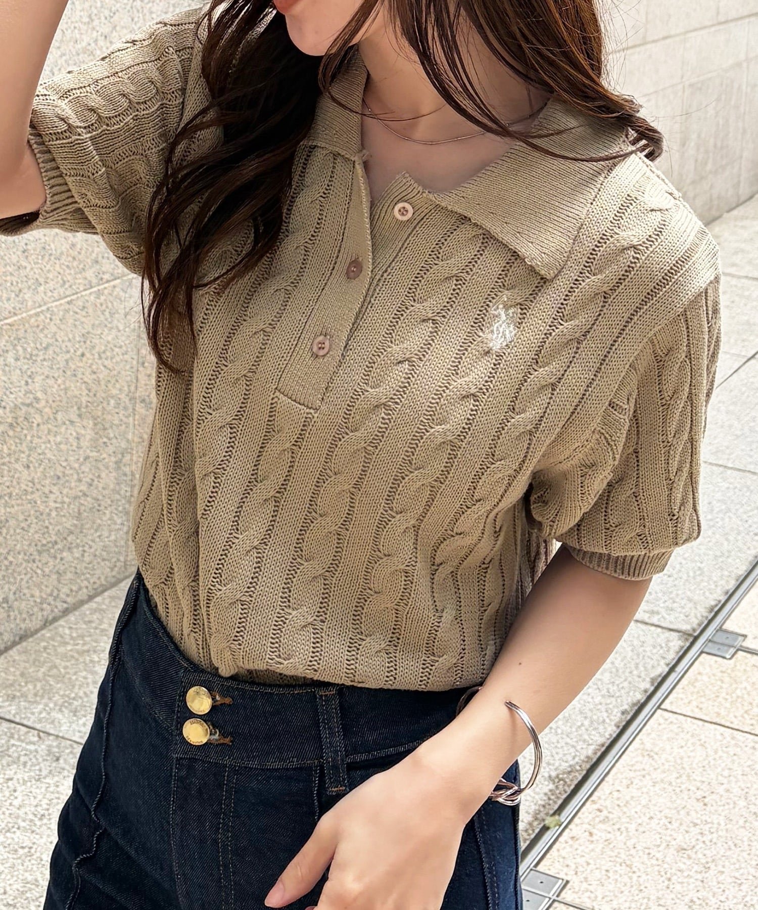 【ラナン/Ranan】のRanan/ U.S.P 半袖襟付きニット インテリア・キッズ・メンズ・レディースファッション・服の通販 founy(ファウニー) 　ファッション　Fashion　レディースファッション　Fashion for Women　トップス・カットソー　Cut & Sew Tops　ニット　Knit Tops & Sweaters　イタリア　Italy　春　Spring　腕時計　Wristwatch　コレクション　Collection, Seasonal Line　今季　This Season, Current Season　シンプル　Simple, Minimal　スラックス　Slacks, Dress Pants　デニム　Denim, Jeans Material　トレンド　Trend, Trending Now　バレエ　Ballet, Ballet Style　フェミニン　Feminine, Girly　ベーシック　Basic, Essential　半袖　Short Sleeve, Half Sleeve　メンズ　Men's, Menswear　ワンポイント　One Point, Statement Accent　おすすめ　Recommended / Our Picks　夏　Summer　エレガント 上品　Elegant　BE|ID: prp329100004978448 ipo3291000000037309399