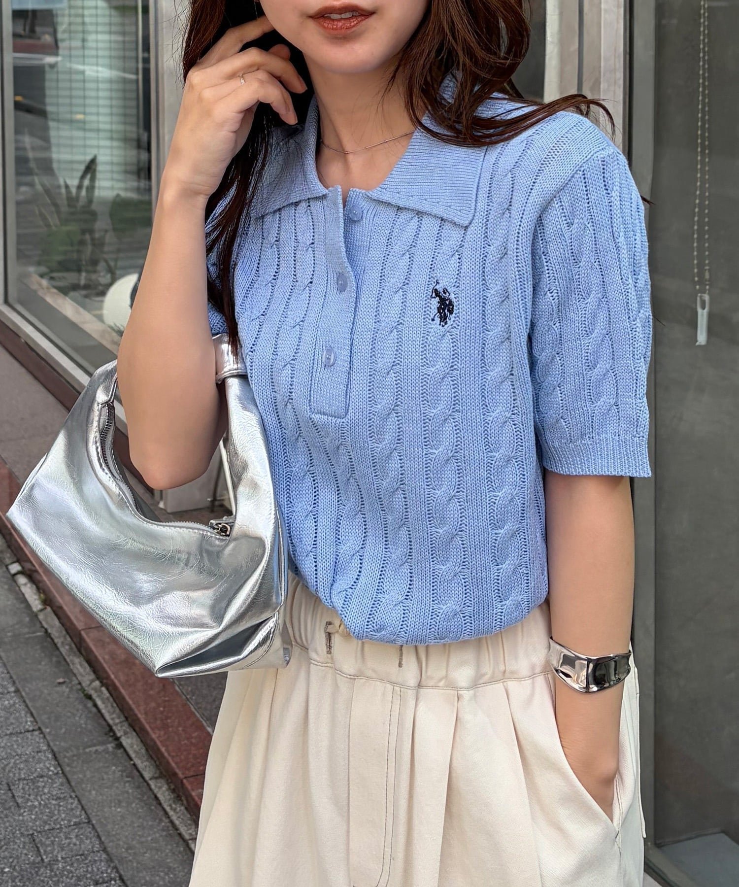 【ラナン/Ranan】のRanan/ U.S.P 半袖襟付きニット インテリア・キッズ・メンズ・レディースファッション・服の通販 founy(ファウニー) 　ファッション　Fashion　レディースファッション　Fashion for Women　トップス・カットソー　Cut & Sew Tops　ニット　Knit Tops & Sweaters　イタリア　Italy　春　Spring　腕時計　Wristwatch　コレクション　Collection, Seasonal Line　今季　This Season, Current Season　シンプル　Simple, Minimal　スラックス　Slacks, Dress Pants　デニム　Denim, Jeans Material　トレンド　Trend, Trending Now　バレエ　Ballet, Ballet Style　フェミニン　Feminine, Girly　ベーシック　Basic, Essential　半袖　Short Sleeve, Half Sleeve　メンズ　Men's, Menswear　ワンポイント　One Point, Statement Accent　おすすめ　Recommended / Our Picks　夏　Summer　エレガント 上品　Elegant　BU|ID: prp329100004978448 ipo3291000000037309400