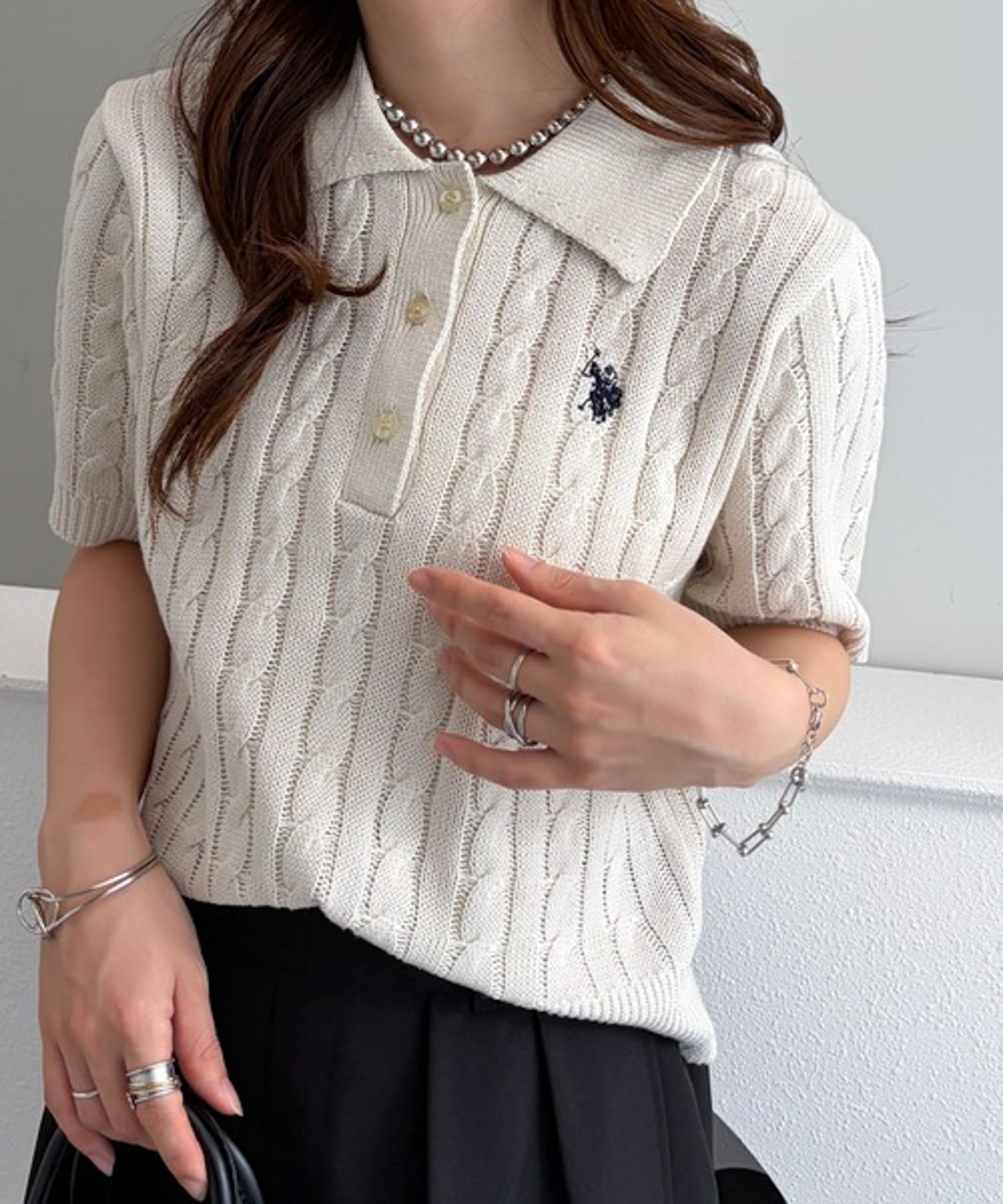 【ラナン/Ranan】のRanan/ U.S.P 半袖襟付きニット インテリア・キッズ・メンズ・レディースファッション・服の通販 founy(ファウニー) 　ファッション　Fashion　レディースファッション　Fashion for Women　トップス・カットソー　Cut & Sew Tops　ニット　Knit Tops & Sweaters　イタリア　Italy　春　Spring　腕時計　Wristwatch　コレクション　Collection, Seasonal Line　今季　This Season, Current Season　シンプル　Simple, Minimal　スラックス　Slacks, Dress Pants　デニム　Denim, Jeans Material　トレンド　Trend, Trending Now　バレエ　Ballet, Ballet Style　フェミニン　Feminine, Girly　ベーシック　Basic, Essential　半袖　Short Sleeve, Half Sleeve　メンズ　Men's, Menswear　ワンポイント　One Point, Statement Accent　おすすめ　Recommended / Our Picks　夏　Summer　エレガント 上品　Elegant　IV|ID: prp329100004978448 ipo3291000000037309402