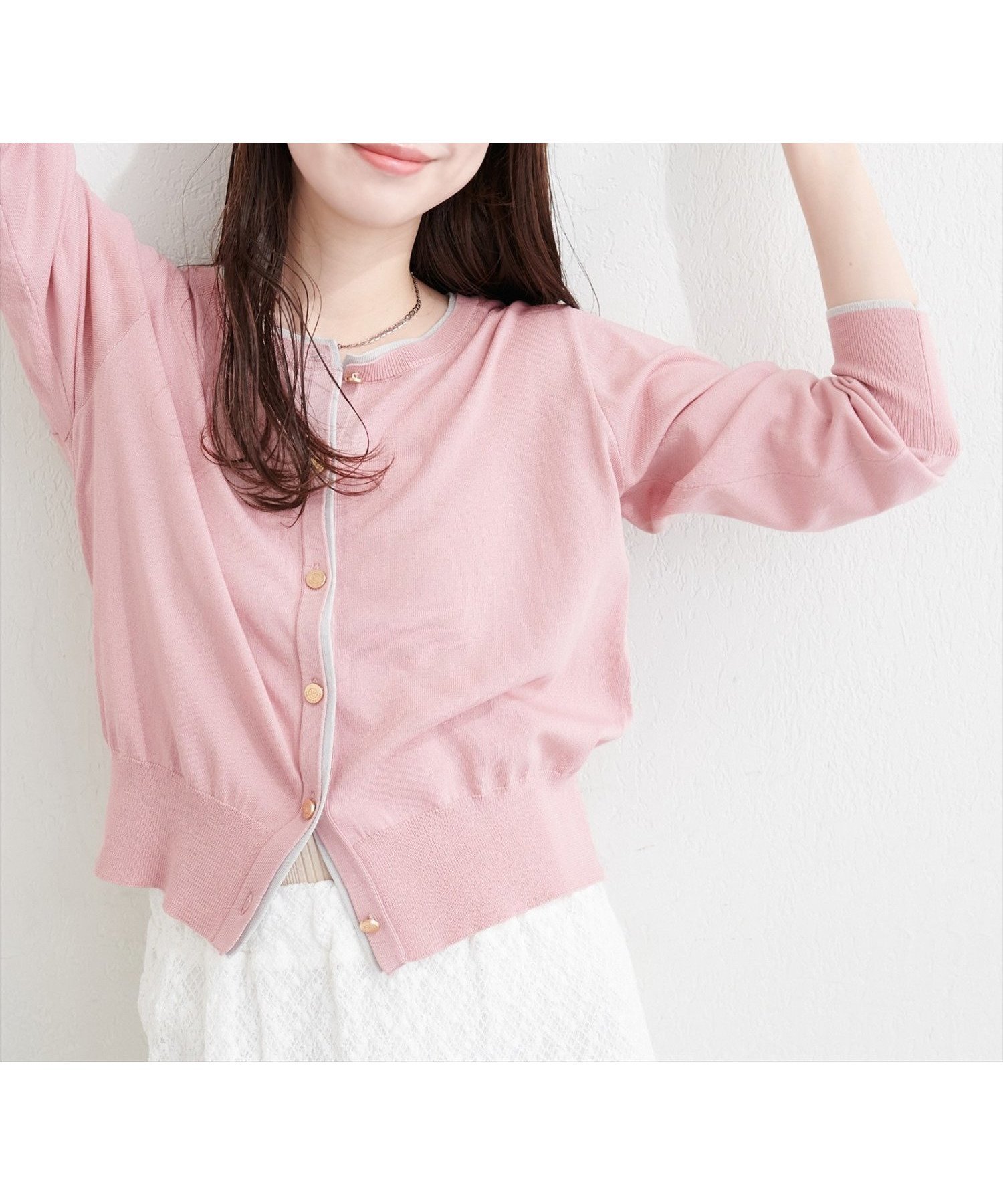 【ナチュラルクチュール/natural couture】の【sherbet line】接触冷感・UVカット付き配色金ボタンカーディガン インテリア・キッズ・メンズ・レディースファッション・服の通販 founy(ファウニー) 　ファッション　Fashion　レディースファッション　Fashion for Women　トップス・カットソー　Cut & Sew Tops　カーディガン・羽織り　Layered Style Cardigans　エレガント 上品　Elegant　カーディガン　Cardigan, Knitwear　サンダル　Sandals, Summer Shoes　シンプル　Simple, Minimal　スニーカー　Sneakers, Trainers　デニム　Denim, Jeans Material　トレンド　Trend, Trending Now　フェミニン　Feminine, Girly　フロント　Front, Front Design　ロング　Long, Long-Length　ワイド　Wide, Wide Fit　再入荷　Restock / Back in Stock　おすすめ　Recommended / Our Picks　夏　Summer　旅行　Travel　2026年　2026　2026春夏・S/S　Spring/Summer 2026 SS26　ピンク|ID: prp329100004978458 ipo3291000000037309471