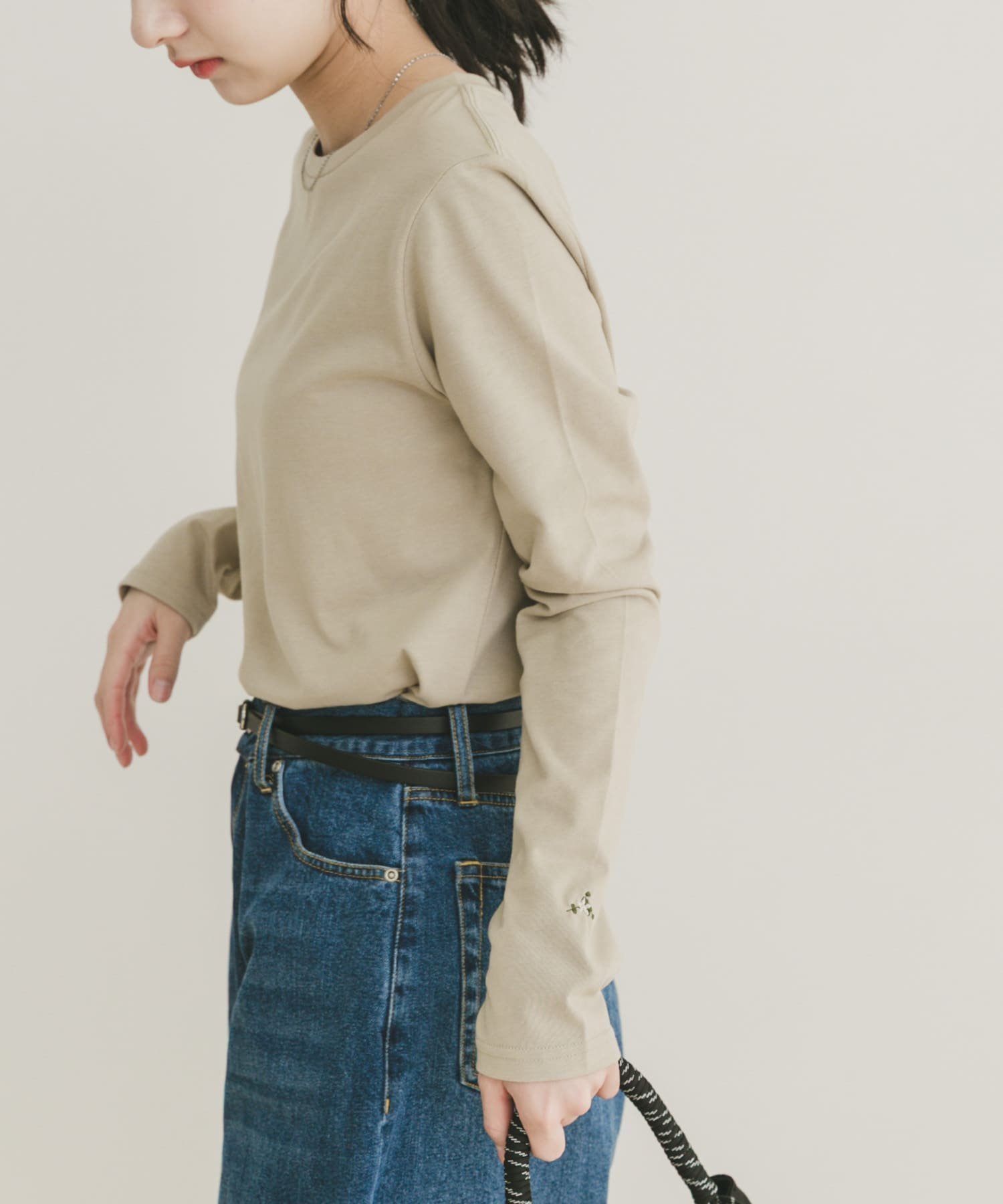 【アイテムズアーバンリサーチ/ITEMS URBAN RESEARCH】のワンポイント刺シュウロンTシャツ インテリア・キッズ・メンズ・レディースファッション・服の通販 founy(ファウニー) 　ファッション　Fashion　レディースファッション　Fashion for Women　トップス・カットソー　Cut & Sew Tops　シャツ・ブラウス・オフィスカジュアル　Elegant Blouses & Button-Ups　ロングTシャツ・Tシャツ　Longline T-Shirts & Tees　2026年　2026　2026春夏・S/S　Spring/Summer 2026 SS26　インナー　Innerwear　シンプル　Simple, Minimal　ロング　Long, Long-Length　ワンポイント　One Point, Statement Accent　夏　Summer　S/S・春夏　SS, Spring/Summer, Warm Season　ベージュ|ID: prp329100004978477 ipo3291000000037309562