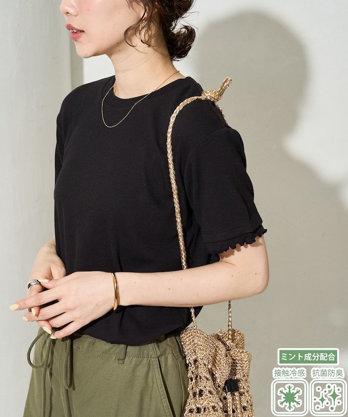 【フリークスストア/FREAK'S STORE】の限定展開 抗菌防臭・接触冷感 MINT(ミント) テレコ メロー 半袖 Tシャツ インテリア・キッズ・メンズ・レディースファッション・服の通販 founy(ファウニー) 　ファッション　Fashion　レディースファッション　Fashion for Women　トップス・カットソー　Cut & Sew Tops　シャツ・ブラウス・オフィスカジュアル　Elegant Blouses & Button-Ups　ロングTシャツ・Tシャツ　Longline T-Shirts & Tees　2026年　2026　2026春夏・S/S　Spring/Summer 2026 SS26　コンパクト　Compact, Small Size　テレコ　Ribbed, Rib Stitch　バランス　Balance, Style Balance　フィット　Fit, Slim Fit　半袖　Short Sleeve, Half Sleeve　夏　Summer　抗菌　Antibacterial, Bacteria-Resistant　S/S・春夏　SS, Spring/Summer, Warm Season　ブラック|ID: prp329100004978481 ipo3291000000037309583