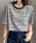 【ミニミニストア/miniministore】のボーダーtシャツ半袖 レディース 韓国風 大人の最旬トレンドファッション＆コーディネート founy(ファウニー) ファッション Fashion レディースファッション Fashion for Women トップス・カットソー Cut & Sew Tops シャツ・ブラウス・オフィスカジュアル Elegant Blouses & Button-Ups ロングTシャツ・Tシャツ Longline T-Shirts & Tees デニム Denim, Jeans Material トレンド Trend, Trending Now ボーダー Border, Stripe 半袖 Short Sleeve, Half Sleeve ラウンド Round, Round Neck ワイド Wide, Wide Fit 夏 Summer thumbnail ブラック|ID: prp329100004978489 ipo3291000000037309627