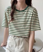 【ミニミニストア/miniministore】のボーダーtシャツ半袖 レディース 韓国風 大人の最旬トレンドファッション＆コーディネート founy(ファウニー) ファッション Fashion レディースファッション Fashion for Women トップス・カットソー Cut & Sew Tops シャツ・ブラウス・オフィスカジュアル Elegant Blouses & Button-Ups ロングTシャツ・Tシャツ Longline T-Shirts & Tees デニム Denim, Jeans Material トレンド Trend, Trending Now ボーダー Border, Stripe 半袖 Short Sleeve, Half Sleeve ラウンド Round, Round Neck ワイド Wide, Wide Fit 夏 Summer thumbnail グリーン|ID: prp329100004978489 ipo3291000000037309630