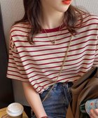 【ミニミニストア/miniministore】のボーダーtシャツ半袖 レディース 韓国風 大人の最旬トレンドファッション＆コーディネート founy(ファウニー) ファッション Fashion レディースファッション Fashion for Women トップス・カットソー Cut & Sew Tops シャツ・ブラウス・オフィスカジュアル Elegant Blouses & Button-Ups ロングTシャツ・Tシャツ Longline T-Shirts & Tees デニム Denim, Jeans Material トレンド Trend, Trending Now ボーダー Border, Stripe 半袖 Short Sleeve, Half Sleeve ラウンド Round, Round Neck ワイド Wide, Wide Fit 夏 Summer thumbnail ワインレッド|ID: prp329100004978489 ipo3291000000037309631