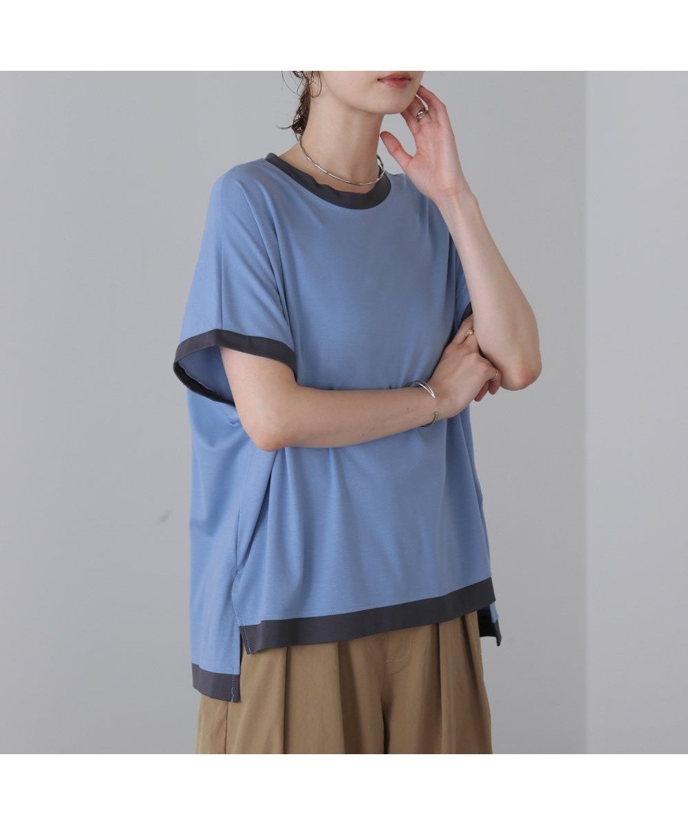 【バブ ブージュルード/Bab Bou Jeloud】のバイカラーTシャツ インテリア・キッズ・メンズ・レディースファッション・服の通販 founy(ファウニー) 　ファッション　Fashion　レディースファッション　Fashion for Women　トップス・カットソー　Cut & Sew Tops　シャツ・ブラウス・オフィスカジュアル　Elegant Blouses & Button-Ups　ロングTシャツ・Tシャツ　Longline T-Shirts & Tees　なめらか　Smooth, Silky Texture　シンプル　Simple, Minimal　再入荷　Restock / Back in Stock　L.BLUE|ID: prp329100004978522 ipo3291000000037309754