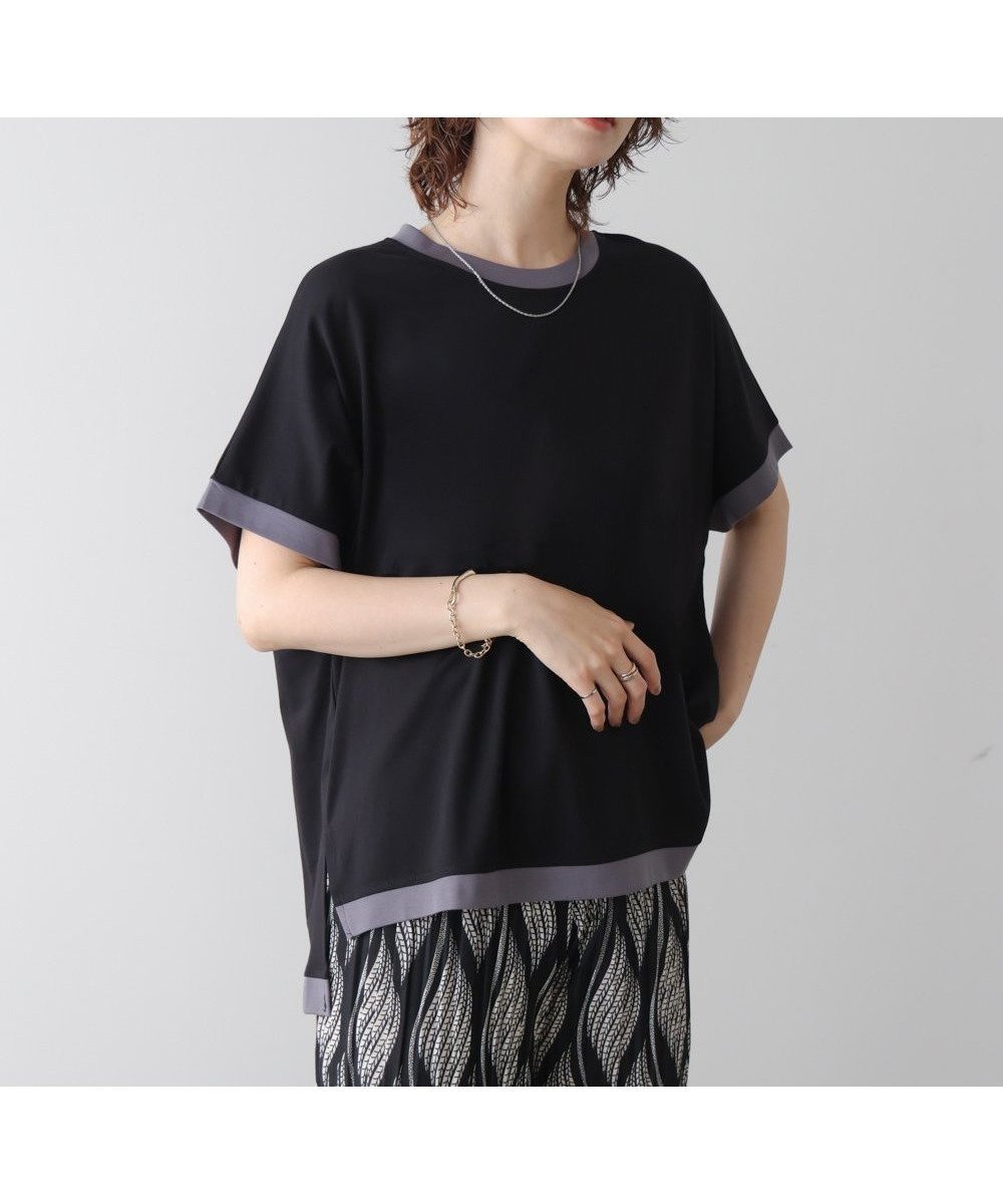 【バブ ブージュルード/Bab Bou Jeloud】のバイカラーTシャツ インテリア・キッズ・メンズ・レディースファッション・服の通販 founy(ファウニー) 　ファッション　Fashion　レディースファッション　Fashion for Women　トップス・カットソー　Cut & Sew Tops　シャツ・ブラウス・オフィスカジュアル　Elegant Blouses & Button-Ups　ロングTシャツ・Tシャツ　Longline T-Shirts & Tees　なめらか　Smooth, Silky Texture　シンプル　Simple, Minimal　再入荷　Restock / Back in Stock　BLACK|ID: prp329100004978522 ipo3291000000037309755