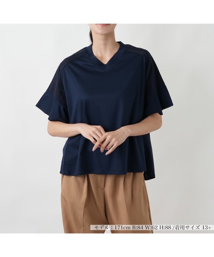 【レリアンプラスハウス/Leilian PLUS HOUSE】のヨークレースジャージプルオーバー【SORAGE】 インテリア・キッズ・メンズ・レディースファッション・服の通販 founy(ファウニー) https://founy.com/ ファッション Fashion レディースファッション Fashion for Women トップス・カットソー Cut & Sew Tops カジュアルプルオーバー・ニットトップス Pullovers & Knit Tops / Casual Pullovers ウォッシャブル Machine Washable エレガント 上品 Elegant 春 Spring カットソー Cut and Sewn Top コレクション Collection, Seasonal Line デコルテ Décolleté, Neckline なめらか Smooth, Silky Texture ポケット Pocket, Pocket Detail レース Lace, Lace Fabric S/S・春夏 SS, Spring/Summer, Warm Season 夏 Summer |ID: prp329100004978541 ipo3291000000037309823