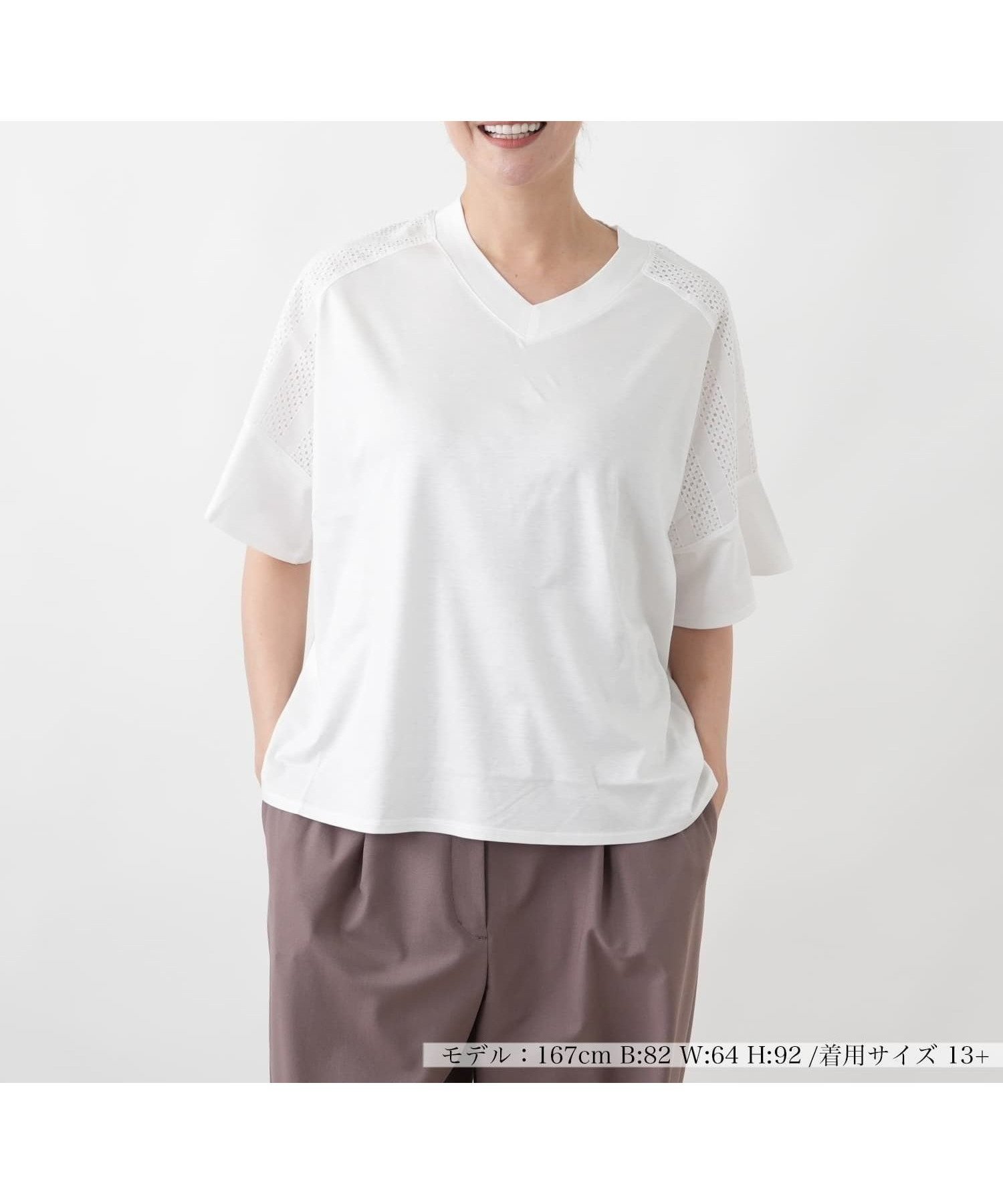 【レリアンプラスハウス/Leilian PLUS HOUSE】のヨークレースジャージプルオーバー【SORAGE】 インテリア・キッズ・メンズ・レディースファッション・服の通販 founy(ファウニー) 　ファッション　Fashion　レディースファッション　Fashion for Women　トップス・カットソー　Cut & Sew Tops　カジュアルプルオーバー・ニットトップス　Pullovers & Knit Tops / Casual Pullovers　ウォッシャブル　Machine Washable　エレガント 上品　Elegant　春　Spring　カットソー　Cut and Sewn Top　コレクション　Collection, Seasonal Line　デコルテ　Décolleté, Neckline　なめらか　Smooth, Silky Texture　ポケット　Pocket, Pocket Detail　レース　Lace, Lace Fabric　S/S・春夏　SS, Spring/Summer, Warm Season　夏　Summer　アイボリー|ID: prp329100004978541 ipo3291000000037309825