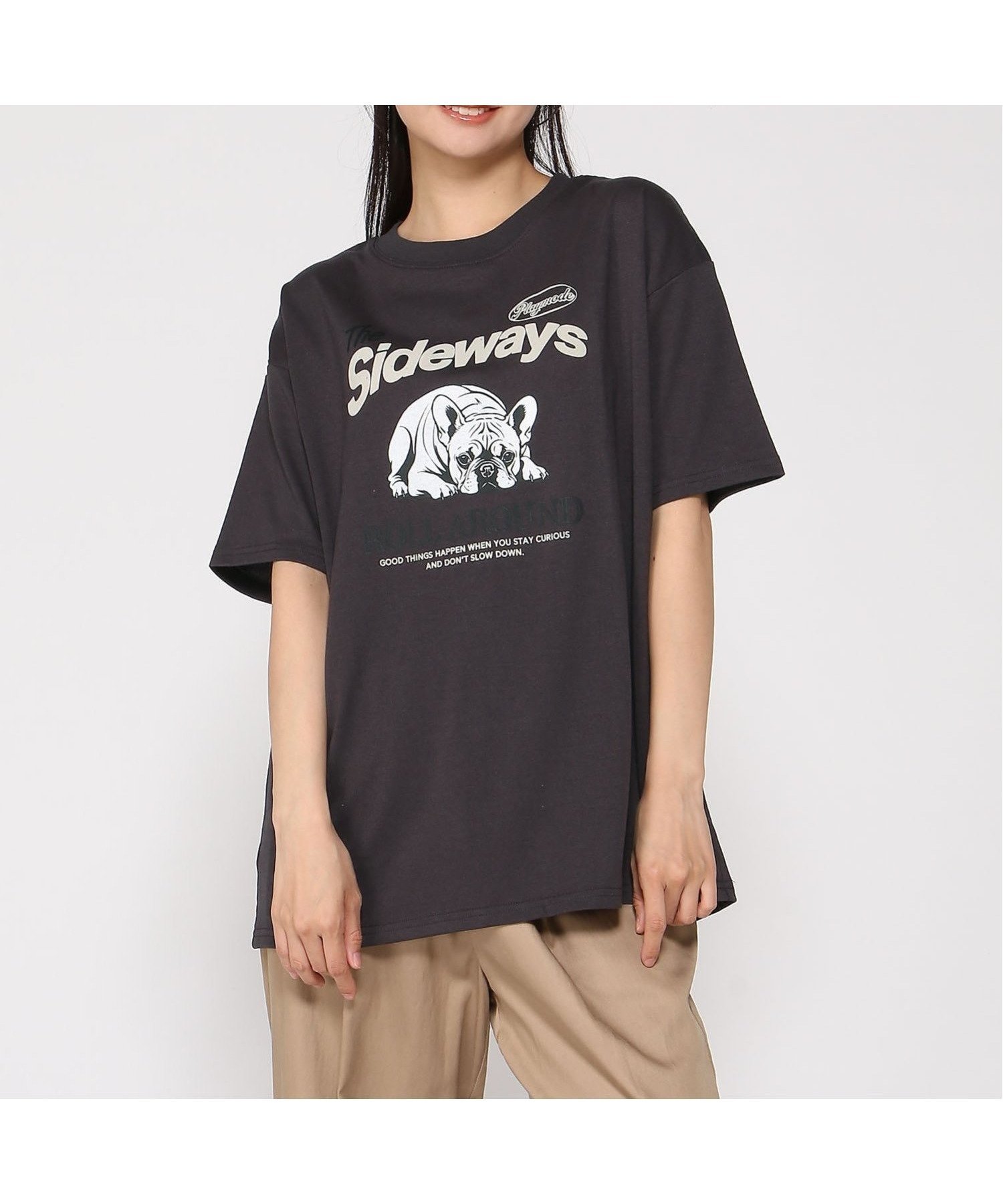 【ジーンズメイト/JEANS MATE】のC-FORT POINT/フレンチブルドッグ Tシャツ カレッジ風 ロゴ レディース アニマル ゆったり ルーズシルエット インテリア・キッズ・メンズ・レディースファッション・服の通販 founy(ファウニー) 　ファッション　Fashion　レディースファッション　Fashion for Women　トップス・カットソー　Cut & Sew Tops　シャツ・ブラウス・オフィスカジュアル　Elegant Blouses & Button-Ups　ロングTシャツ・Tシャツ　Longline T-Shirts & Tees　アニマル　Animal Print　カーゴパンツ　Cargo Pants, Utility Pants　カーディガン　Cardigan, Knitwear　キャップ　Cap, Baseball Cap　キャラクター　Character, Licensed Characters　ジャケット　Jacket, Outerwear　スウェット / スエット　Sweatshirt, Sweatwear　ストライプ　Stripe, Striped Pattern　スニーカー　Sneakers, Trainers　スポーツ　Sports, Activewear　スラックス　Slacks, Dress Pants　セットアップ　Set-Up, Coordinated Outfit　センター　Center, Center Line　デニム　Denim, Jeans Material　定番　Standard, Basic Item　人気　Popular, Best Seller　パーカー　Hoodie, Parka　フレア　Flare, Flared　フレンチ　French, French Style　ブルゾン　Blouson, Bomber Jacket　ベーシック　Basic, Essential　ボーダー　Border, Stripe　ミリタリー　Military, Army Style　リュック　Backpack, Rucksack　リラックス　Relax, Relaxed Fit　チャコールグレー|ID: prp329100004978545 ipo3291000000037309839
