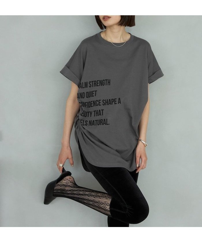 【フリークスストア/FREAK'S STORE】のオーガニックコットン シャーリングロゴ Tシャツ インテリア・キッズ・メンズ・レディースファッション・服の通販 founy(ファウニー) 　ファッション　Fashion　レディースファッション　Fashion for Women　トップス・カットソー　Cut & Sew Tops　シャツ・ブラウス・オフィスカジュアル　Elegant Blouses & Button-Ups　ロングTシャツ・Tシャツ　Longline T-Shirts & Tees　クロップド　Cropped, Short Length　シャーリング　Shirring, Ruched　シューズ　Shoes, Footwear　スラックス　Slacks, Dress Pants　チュニック　Tunic, Long Top　トレンド　Trend, Trending Now　人気　Popular, Best Seller　バランス　Balance, Style Balance　プリント　Print, Printed Pattern　リラックス　Relax, Relaxed Fit　レース　Lace, Lace Fabric　ワイド　Wide, Wide Fit　S/S・春夏　SS, Spring/Summer, Warm Season　おすすめ　Recommended / Our Picks　夏　Summer　2026年　2026　2026春夏・S/S　Spring/Summer 2026 SS26　チャコールグレー|ID: prp329100004978571 ipo3291000000037309938