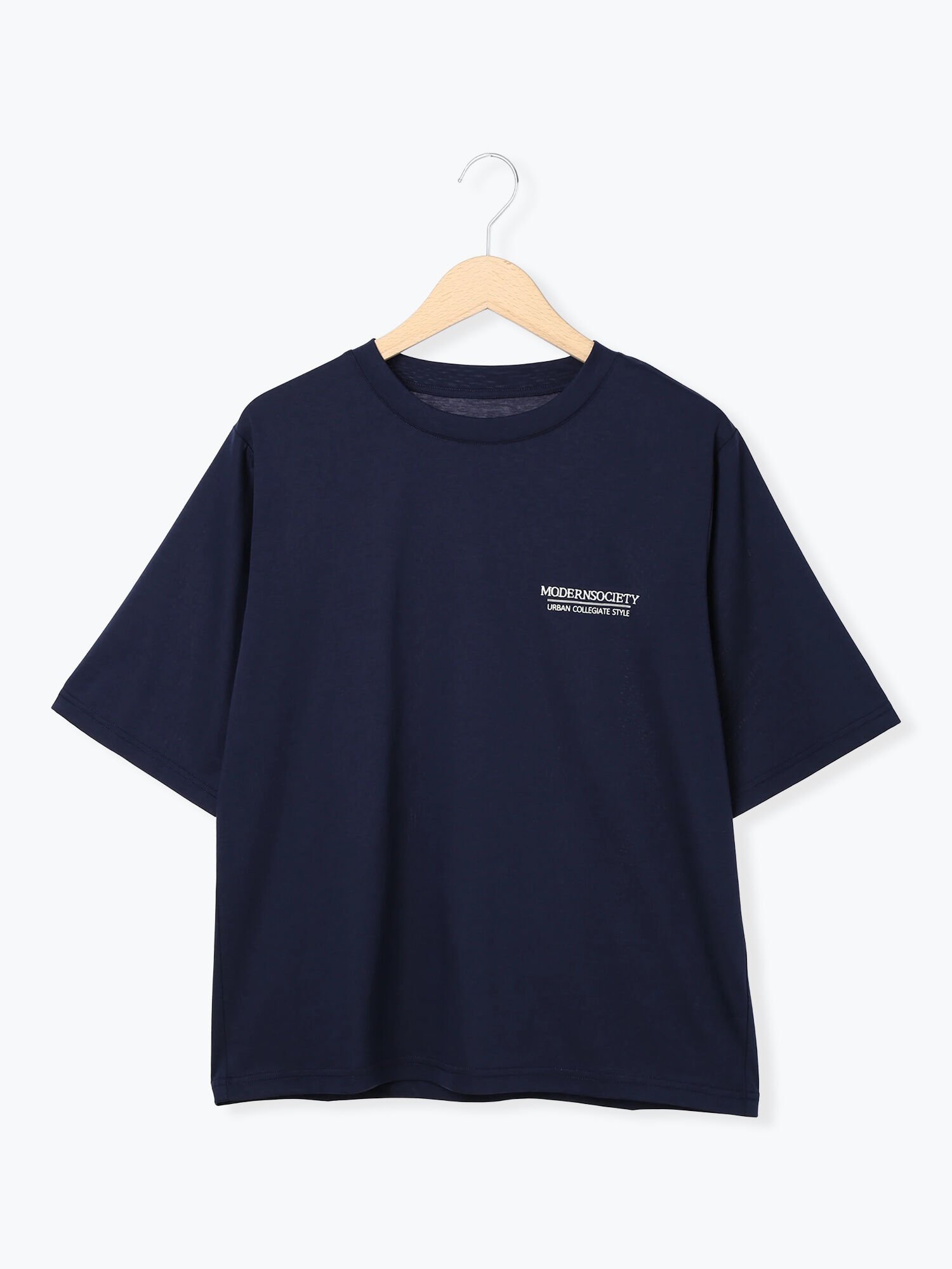 【サマンサモスモス/Samansa Mos2】の刺繍 プリントロゴTシャツ インテリア・キッズ・メンズ・レディースファッション・服の通販 founy(ファウニー) 　ファッション　Fashion　レディースファッション　Fashion for Women　トップス・カットソー　Cut & Sew Tops　シャツ・ブラウス・オフィスカジュアル　Elegant Blouses & Button-Ups　ロングTシャツ・Tシャツ　Longline T-Shirts & Tees　おすすめ　Recommended / Our Picks　スラックス　Slacks, Dress Pants　デニム　Denim, Jeans Material　プリント　Print, Printed Pattern　ベーシック　Basic, Essential　ネイビー|ID: prp329100004978603 ipo3291000000037310060