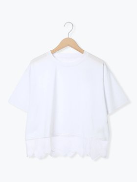 【サマンサモスモス/Samansa Mos2】のスカラップレースTシャツ 大人の最旬トレンドファッション＆コーディネート founy(ファウニー) ファッション Fashion レディースファッション Fashion for Women トップス・カットソー Cut & Sew Tops シャツ・ブラウス・オフィスカジュアル Elegant Blouses & Button-Ups ロングTシャツ・Tシャツ Longline T-Shirts & Tees おすすめ Recommended / Our Picks シンプル Simple, Minimal スカラップ Scallop, Scalloped Edge デニム Denim, Jeans Material バランス Balance, Style Balance レース Lace, Lace Fabric ワイド Wide, Wide Fit |ID:prp329100004978606