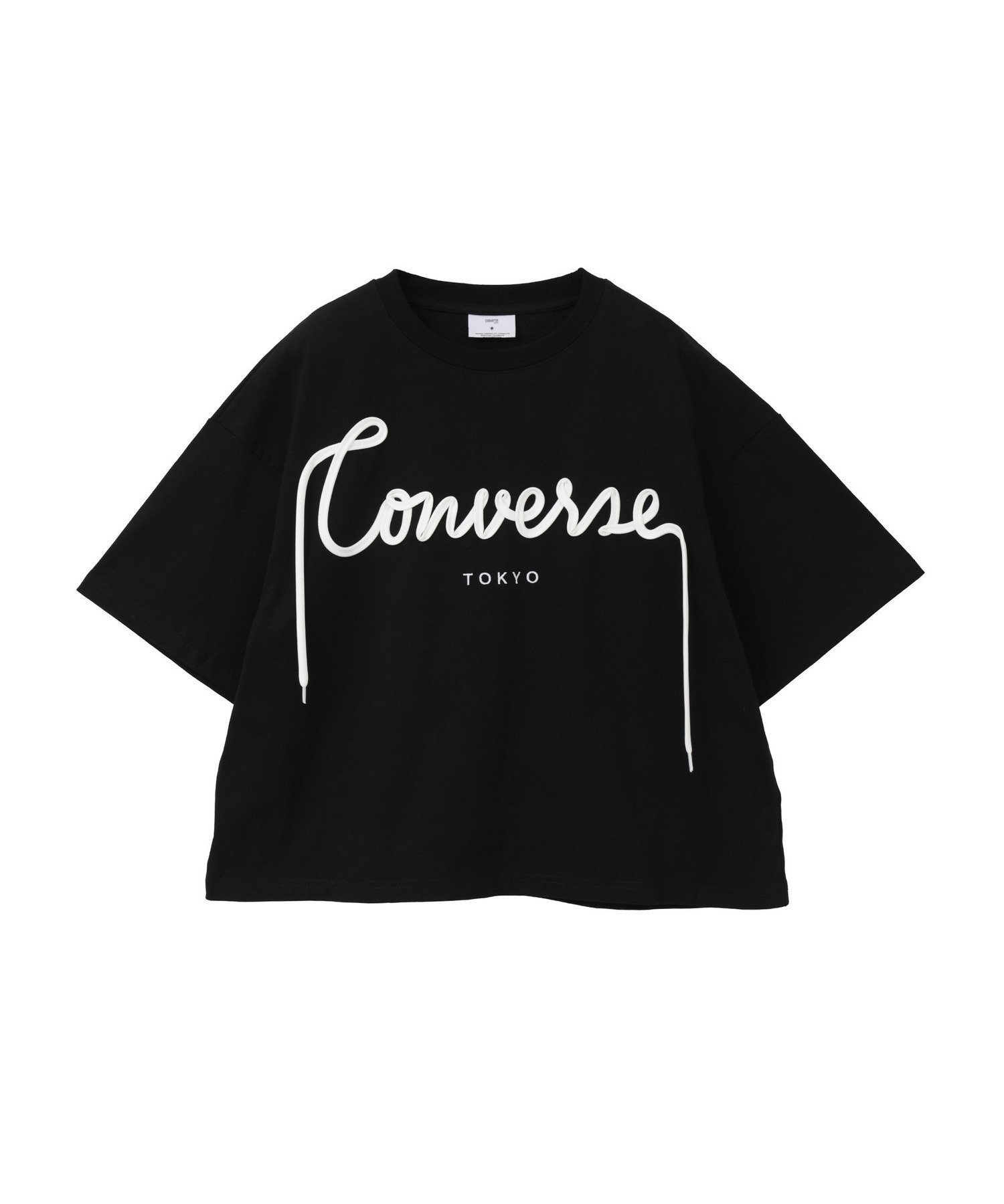 【コンバーストウキョウ/CONVERSE TOKYO】のSPINDLE LOGO SHORT TEE インテリア・キッズ・メンズ・レディースファッション・服の通販 founy(ファウニー) 　ファッション　Fashion　レディースファッション　Fashion for Women　インナー　Innerwear　カーディガン　Cardigan, Knitwear　ショルダー　Shoulder, Shoulder Strap　ショート　Short, Short Length　スピンドル　Spindle, Drawcord　スラックス　Slacks, Dress Pants　デニム　Denim, Jeans Material　ドロップ　Drop Shoulder, Dropped Style　パーカー　Hoodie, Parka　ボックス　Boxy, Box Shape　ロング　Long, Long-Length　ブラック|ID: prp329100004978620 ipo3291000000037310140