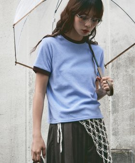 【ビーフラット/bflat】のパイル地リンガーネックTシャツ 大人の最旬トレンドファッション＆コーディネート founy(ファウニー) ファッション Fashion レディースファッション Fashion for Women トップス・カットソー Cut & Sew Tops シャツ・ブラウス・オフィスカジュアル Elegant Blouses & Button-Ups ロングTシャツ・Tシャツ Longline T-Shirts & Tees インナー Innerwear コンパクト Compact, Small Size スマート Smart, Elegant デニム Denim, Jeans Material トレンド Trend, Trending Now |ID:prp329100004978622