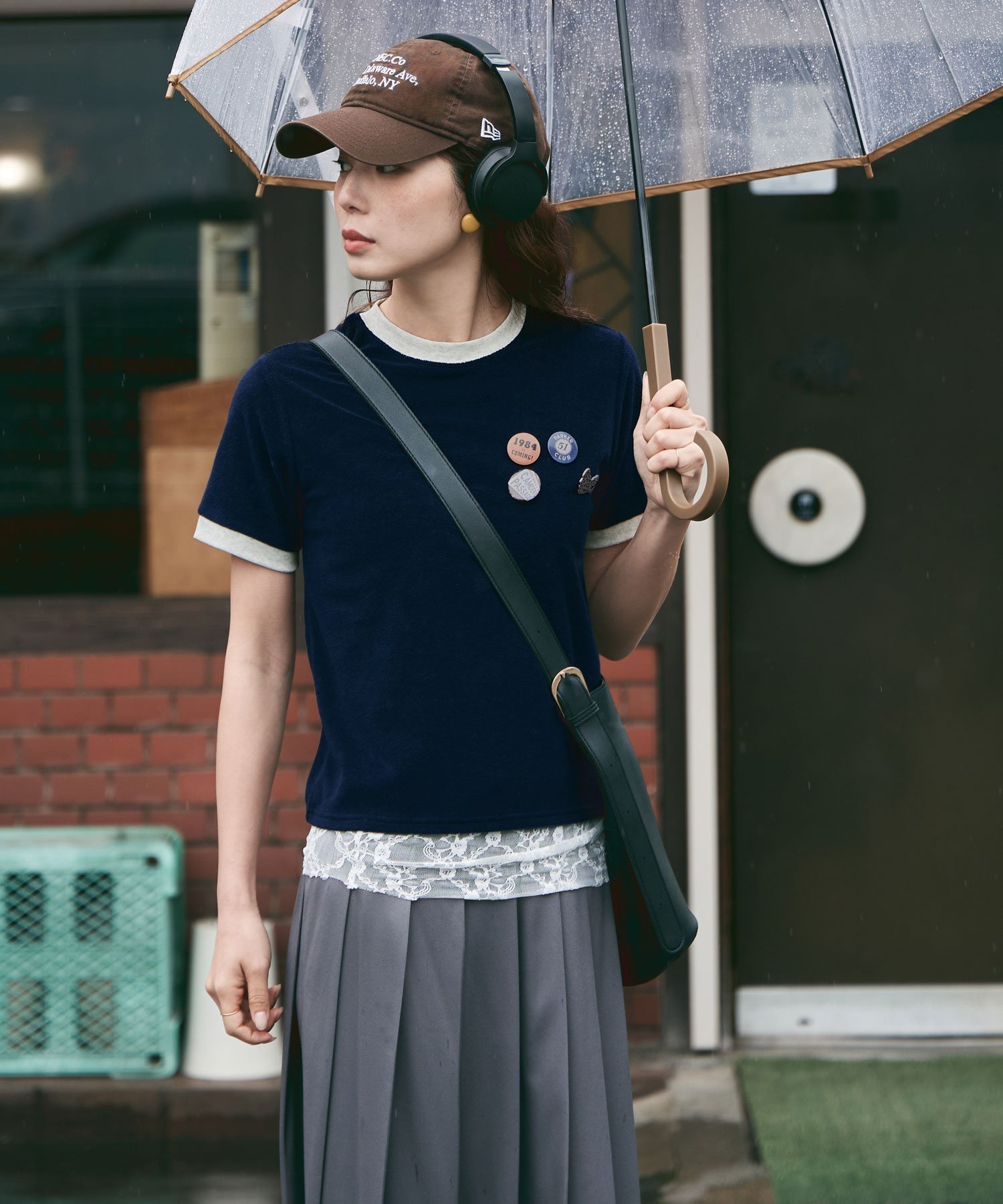 【ビーフラット/bflat】のパイル地リンガーネックTシャツ インテリア・キッズ・メンズ・レディースファッション・服の通販 founy(ファウニー) 　ファッション　Fashion　レディースファッション　Fashion for Women　トップス・カットソー　Cut & Sew Tops　シャツ・ブラウス・オフィスカジュアル　Elegant Blouses & Button-Ups　ロングTシャツ・Tシャツ　Longline T-Shirts & Tees　インナー　Innerwear　コンパクト　Compact, Small Size　スマート　Smart, Elegant　デニム　Denim, Jeans Material　トレンド　Trend, Trending Now　ネイビー|ID: prp329100004978622 ipo3291000000037310148