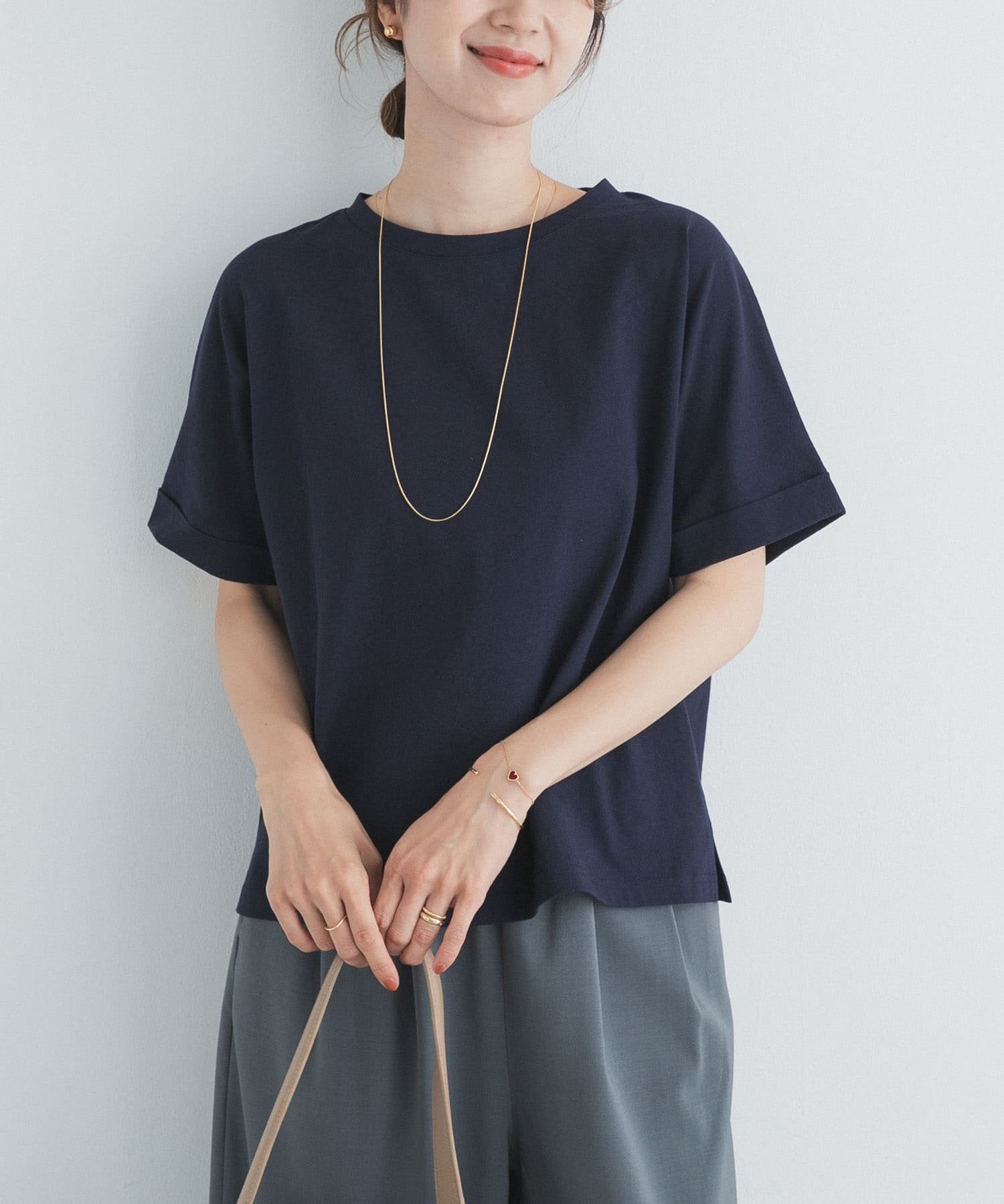 【アーバンリサーチ ドアーズ/URBAN RESEARCH DOORS】の『UR TECH』コットンロールスリーブプルオーバー インテリア・キッズ・メンズ・レディースファッション・服の通販 founy(ファウニー) 　ファッション　Fashion　レディースファッション　Fashion for Women　トップス・カットソー　Cut & Sew Tops　カジュアルプルオーバー・ニットトップス　Pullovers & Knit Tops / Casual Pullovers　2026年　2026　2026春夏・S/S　Spring/Summer 2026 SS26　シンプル　Simple, Minimal　スリーブ　Sleeve, Long Sleeve / Short Sleeve　プレーン　Plain, Simple　ワイド　Wide, Wide Fit　半袖　Short Sleeve, Half Sleeve　夏　Summer　抗菌　Antibacterial, Bacteria-Resistant　S/S・春夏　SS, Spring/Summer, Warm Season　ネイビー|ID: prp329100004978628 ipo3291000000037310175