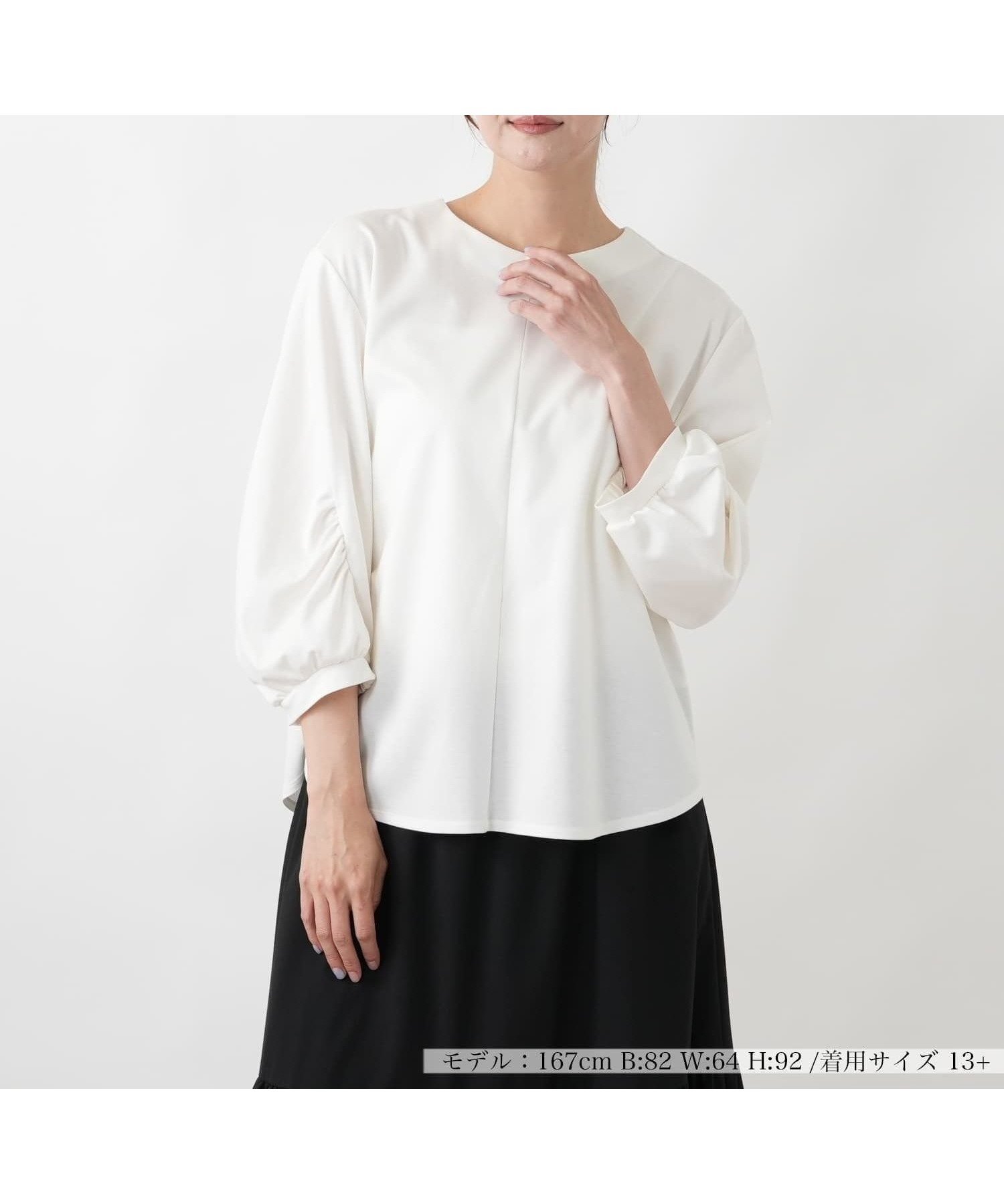 【レリアンプラスハウス/Leilian PLUS HOUSE】の袖コンシャスジャージプルオーバー【BOURGE】 インテリア・キッズ・メンズ・レディースファッション・服の通販 founy(ファウニー) 　ファッション　Fashion　レディースファッション　Fashion for Women　トップス・カットソー　Cut & Sew Tops　カジュアルプルオーバー・ニットトップス　Pullovers & Knit Tops / Casual Pullovers　ウォッシャブル　Machine Washable　春　Spring　カットソー　Cut and Sewn Top　シンプル　Simple, Minimal　フロント　Front, Front Design　ポケット　Pocket, Pocket Detail　S/S・春夏　SS, Spring/Summer, Warm Season　夏　Summer　アイボリー|ID: prp329100004978657 ipo3291000000037310289