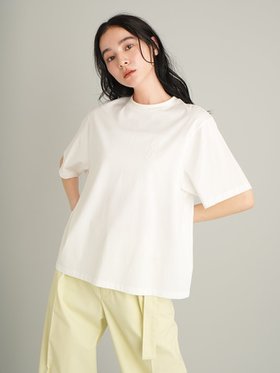 【ミラオーウェン/Mila Owen】のハイラインモノグラムTシャツ 大人の最旬トレンドファッション＆コーディネート founy(ファウニー) ファッション Fashion レディースファッション Fashion for Women トップス・カットソー Cut & Sew Tops シャツ・ブラウス・オフィスカジュアル Elegant Blouses & Button-Ups ロングTシャツ・Tシャツ Longline T-Shirts & Tees スマート Smart, Elegant プリント Print, Printed Pattern ラバー Rubber, Rubber Sole |ID:prp329100004978667