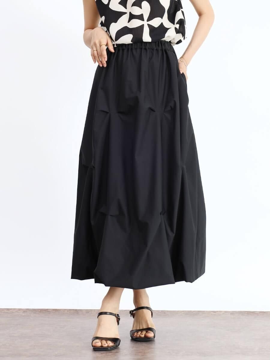 【ヴァン/Vin】のタックワークバルーンスカート インテリア・キッズ・メンズ・レディースファッション・服の通販 founy(ファウニー) 　ファッション　Fashion　レディースファッション　Fashion for Women　スカート　Skirts　シンプル　Simple, Minimal　バランス　Balance, Style Balance　バルーン　Balloon, Balloon Silhouette　フォルム　Silhouette, Form　リブニット　Rib Knit, Ribbed Knit　ワーク　Workwear, Utility Style　エレガント 上品　Elegant　ブラック|ID: prp329100004978686 ipo3291000000037310430