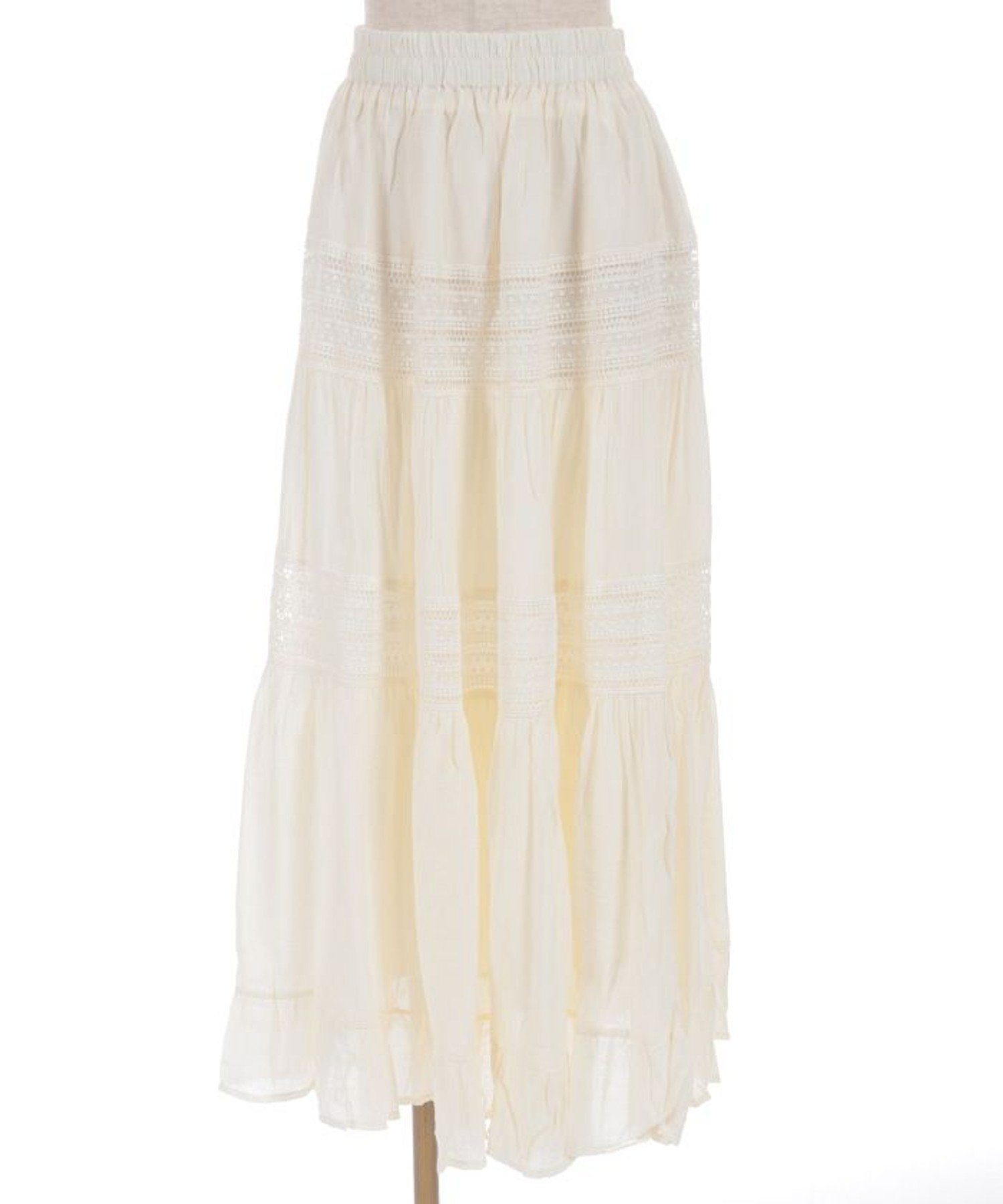 【アクシーズファム/axes femme】のレース使いフレアスカート インテリア・キッズ・メンズ・レディースファッション・服の通販 founy(ファウニー) 　ファッション　Fashion　レディースファッション　Fashion for Women　スカート　Skirts　Aライン・フレアスカート　A-Line & Flared Skirts　おすすめ　Recommended / Our Picks　カットソー　Cut and Sewn Top　コンパクト　Compact, Small Size　ダウン　Down, Puffer　バランス　Balance, Style Balance　フレア　Flare, Flared　レース　Lace, Lace Fabric　ロング　Long, Long-Length　エレガント 上品　Elegant　切替　Switching, Contrast Panel　生成り|ID: prp329100004978720 ipo3291000000037310534