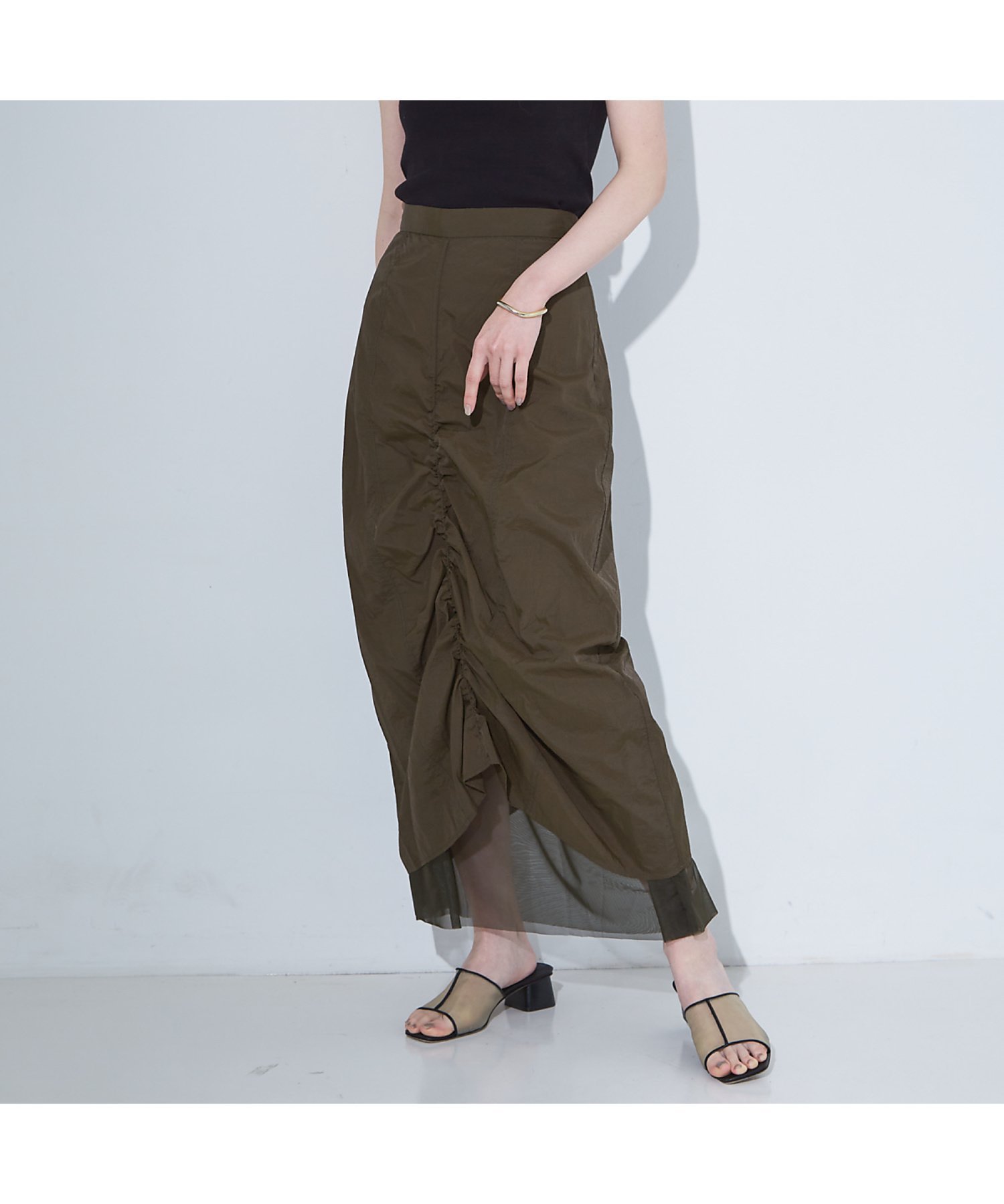 【ノミネ/NOMINE】の【セットアップ着用可】マルチWAY ドロスト ワッシャー チュール スカート インテリア・キッズ・メンズ・レディースファッション・服の通販 founy(ファウニー) 　ファッション　Fashion　レディースファッション　Fashion for Women　セットアップ　Matching Sets　スカート・ミニ/ミディ/マキシ　Skirts / Mini, Midi & Maxi Skirts　ギャザー　Gathered, Ruffled　スピンドル　Spindle, Drawcord　セットアップ　Set-Up, Coordinated Outfit　チュール　Tulip, Tulip Motif　ワッシャー　Washer, Crinkled Finish　今季　This Season, Current Season　カーキ|ID: prp329100004978736 ipo3291000000037310592
