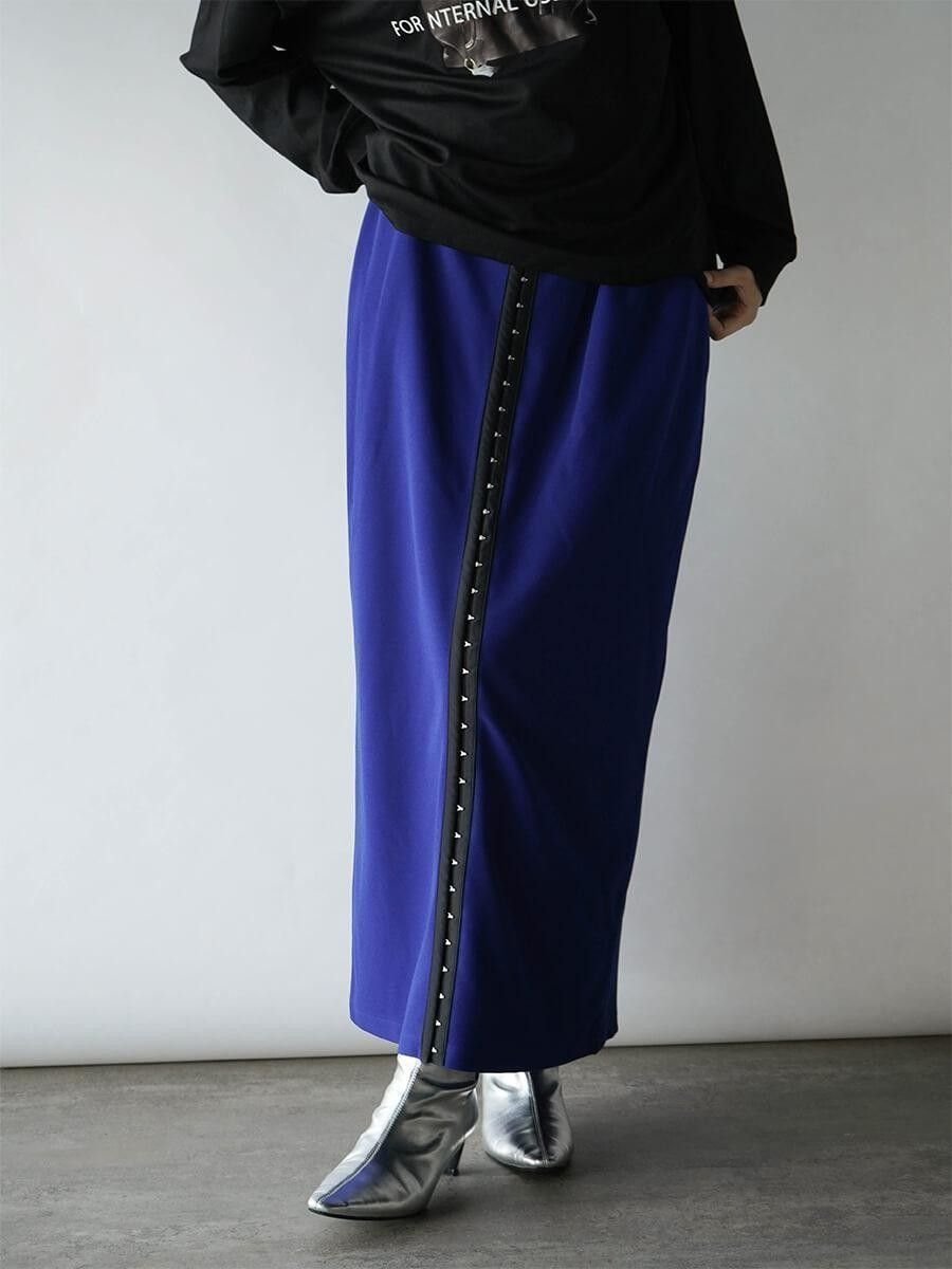 【ラシュッド/LASUD】のフロントホックジャジーナロースカート インテリア・キッズ・メンズ・レディースファッション・服の通販 founy(ファウニー) 　ファッション　Fashion　レディースファッション　Fashion for Women　スカート　Skirts　おすすめ　Recommended / Our Picks　スタイリッシュ　Stylish, Fashionable　スリット　Slit, Slit Detail　フロント　Front, Front Design　リラックス　Relax, Relaxed Fit　ロング　Long, Long-Length　ブルー|ID: prp329100004978752 ipo3291000000037310643