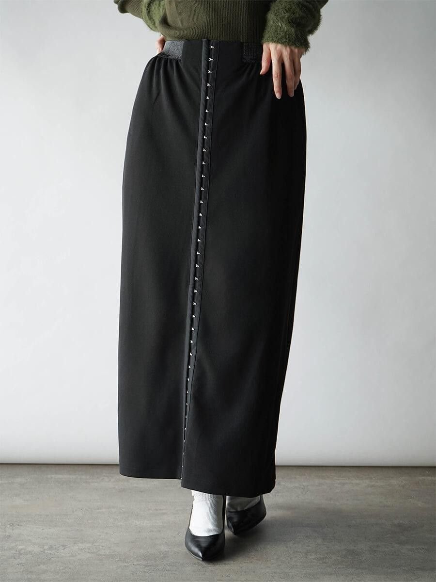 【ラシュッド/LASUD】のフロントホックジャジーナロースカート インテリア・キッズ・メンズ・レディースファッション・服の通販 founy(ファウニー) 　ファッション　Fashion　レディースファッション　Fashion for Women　スカート　Skirts　おすすめ　Recommended / Our Picks　スタイリッシュ　Stylish, Fashionable　スリット　Slit, Slit Detail　フロント　Front, Front Design　リラックス　Relax, Relaxed Fit　ロング　Long, Long-Length　ブラック|ID: prp329100004978752 ipo3291000000037310644