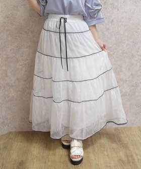 【アクシーズファム/axes femme】のラインチュールスカート 大人の最旬トレンドファッション＆コーディネート founy(ファウニー) ファッション Fashion レディースファッション Fashion for Women スカート Skirts おすすめ Recommended / Our Picks コンパクト Compact, Small Size パイピング Piping, Trim Design リボン Ribbon, Bow レース Lace, Lace Fabric ロング Long, Long-Length |ID:prp329100004978771