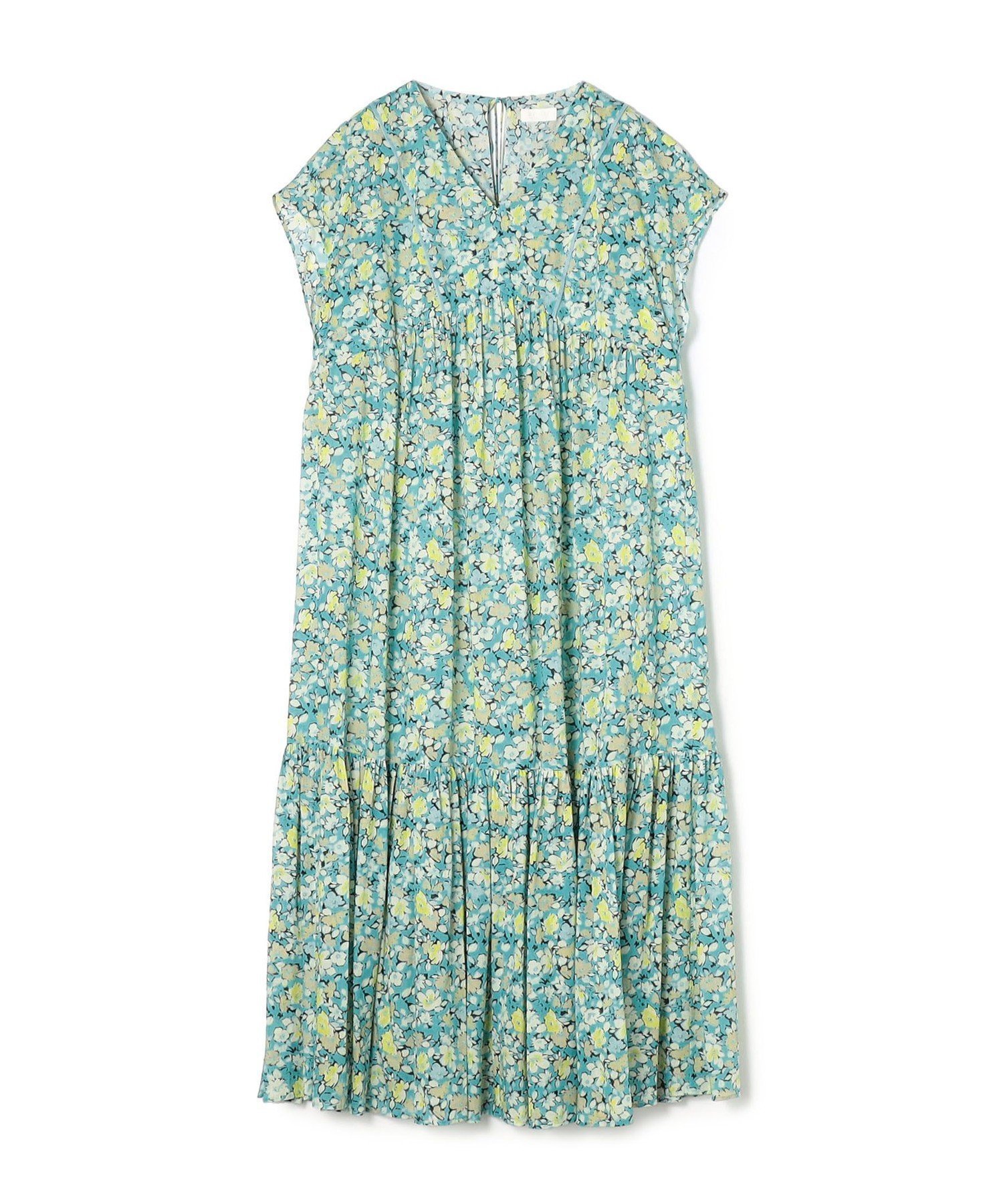 【トゥモローランド/TOMORROWLAND】のリルフラワープリント ティアードワンピース インテリア・キッズ・メンズ・レディースファッション・服の通販 founy(ファウニー) 　ファッション　Fashion　レディースファッション　Fashion for Women　ワンピース　Dresses　キャミソール　Camisole, Spaghetti Strap Top　ギャザー　Gathered, Ruffled　サテン　Satin, Glossy Fabric　サンダル　Sandals, Summer Shoes　シューズ　Shoes, Footwear　ティアードワンピース　Tiered Dress, Flared Dress　ドレス　Dress, One-Piece　フラット　Flat, Flat Shoes　プリント　Print, Printed Pattern　モチーフ　Motif, Design Theme　エレガント 上品　Elegant　夏　Summer　春　Spring　S/S・春夏　SS, Spring/Summer, Warm Season　64 ライトブルー系|ID: prp329100004978807 ipo3291000000037310827