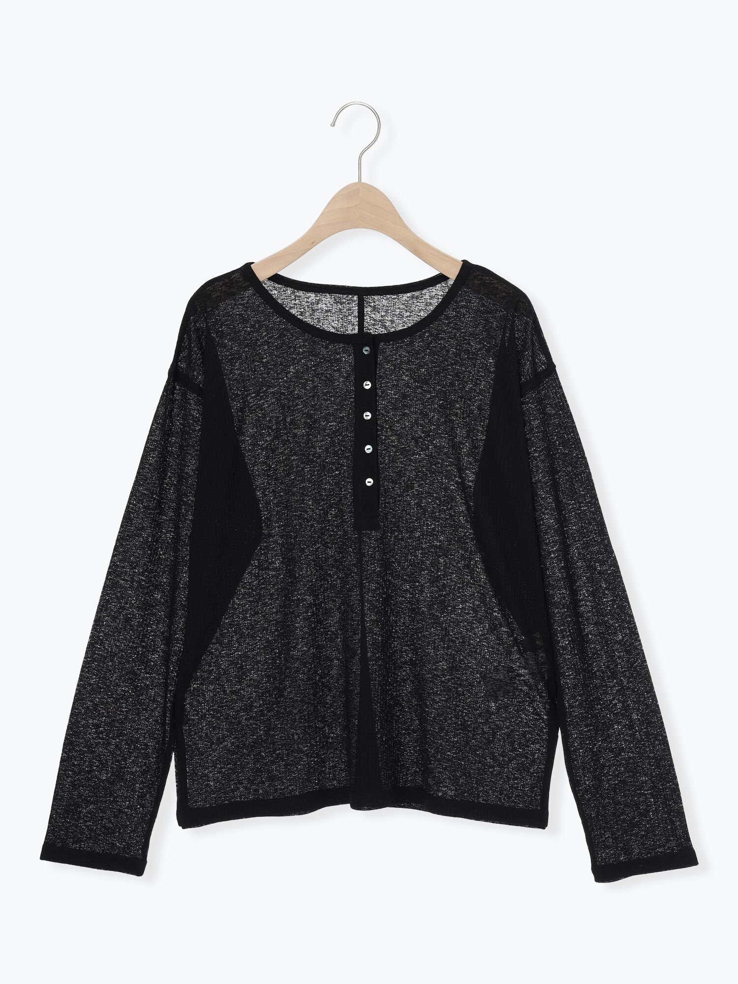 【サマンサモスモス/Samansa Mos2】のシアーリブヘンリーネックカットソー インテリア・キッズ・メンズ・レディースファッション・服の通販 founy(ファウニー) 　ファッション　Fashion　レディースファッション　Fashion for Women　トップス・カットソー　Cut & Sew Tops　カットソー・ベーシックTシャツ　Cut-and-Sewn Tops / Stretch Tees & Basics　おすすめ　Recommended / Our Picks　カットソー　Cut and Sewn Top　キャミソール　Camisole, Spaghetti Strap Top　シアー　Sheer, See-Through　スリット　Slit, Slit Detail　ブラック|ID: prp329100004978884 ipo3291000000037311124