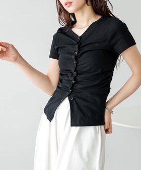 【ラジュール/Lajour】のタックギャザー Tシャツ 大人の最旬トレンドファッション＆コーディネート founy(ファウニー) ファッション Fashion レディースファッション Fashion for Women トップス・カットソー Cut & Sew Tops シャツ・ブラウス・オフィスカジュアル Elegant Blouses & Button-Ups ロングTシャツ・Tシャツ Longline T-Shirts & Tees 2026年 2026 2026春夏・S/S Spring/Summer 2026 SS26 ギャザー Gathered, Ruffled シンプル Simple, Minimal フィット Fit, Slim Fit フリル Frill, Ruffle フロント Front, Front Design |ID:prp329100004978947