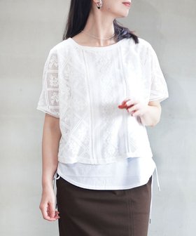【ブルーコムブルー/BLEU COMME BLEU】のトリコトリコ レース切替フレンチプルオーバー 大人の最旬トレンドファッション＆コーディネート founy(ファウニー) ファッション Fashion レディースファッション Fashion for Women トップス・カットソー Cut & Sew Tops カジュアルプルオーバー・ニットトップス Pullovers & Knit Tops / Casual Pullovers アンダー Underwear Essentials インナー Innerwear タンク Tank Top, Sleeveless Top ドッキング Docking, Mixed Material ドローコード Drawcord, Drawstring Cord フレンチ French, French Style レース Lace, Lace Fabric 切替 Switching, Contrast Panel |ID:prp329100004978948