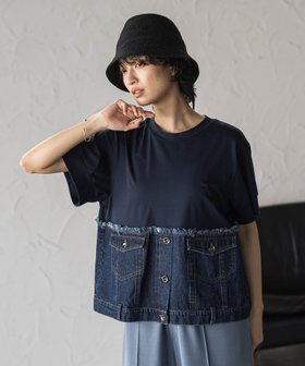 【メイソングレイ/MAYSON GREY】のデニムドッキングTシャツ 大人の最旬トレンドファッション＆コーディネート founy(ファウニー) ファッション Fashion レディースファッション Fashion for Women トップス・カットソー Cut & Sew Tops シャツ・ブラウス・オフィスカジュアル Elegant Blouses & Button-Ups ロングTシャツ・Tシャツ Longline T-Shirts & Tees 春 Spring コンパクト Compact, Small Size デニム Denim, Jeans Material ドッキング Docking, Mixed Material なめらか Smooth, Silky Texture バランス Balance, Style Balance フリンジ Fringe, Tassel ボトム Bottoms, Lower Wear 半袖 Short Sleeve, Half Sleeve 無地 Plain, Solid Color リメイク Remake, Reconstructed ワイド Wide, Wide Fit S/S・春夏 SS, Spring/Summer, Warm Season 夏 Summer 2026年 2026 2026春夏・S/S Spring/Summer 2026 SS26 |ID:prp329100004978950