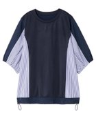 【レリアン/LEILIAN】のストライプ切替モックネックカットソー【MUSE BY ROCHAS Premiere】 大人の最旬トレンドファッション＆コーディネート founy(ファウニー) ファッション Fashion レディースファッション Fashion for Women トップス・カットソー Cut & Sew Tops カットソー・ベーシックTシャツ Cut-and-Sewn Tops / Stretch Tees & Basics ウォッシャブル Machine Washable カットソー Cut and Sewn Top 切替 Switching, Contrast Panel ストライプ Stripe, Striped Pattern ドローコード Drawcord, Drawstring Cord フォルム Silhouette, Form ポケット Pocket, Pocket Detail モダン Modern, Contemporary リラックス Relax, Relaxed Fit 夏 Summer thumbnail ネイビー|ID: prp329100004978960 ipo3291000000037311399
