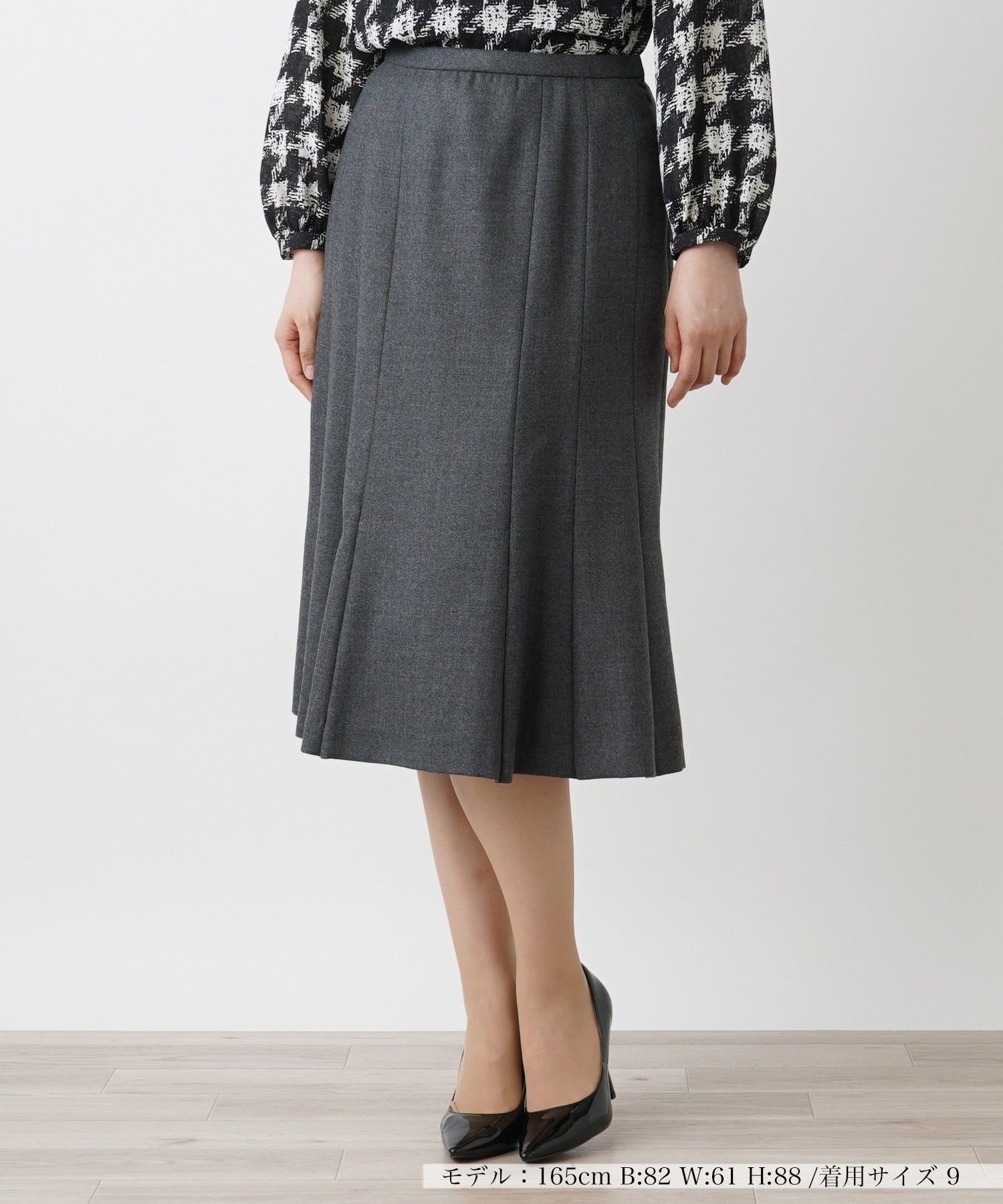 【レリアン/LEILIAN】のウールジョーゼットフレアスカート インテリア・キッズ・メンズ・レディースファッション・服の通販 founy(ファウニー) 　ファッション　Fashion　レディースファッション　Fashion for Women　スカート　Skirts　Aライン・フレアスカート　A-Line & Flared Skirts　パターン　Pattern, Design Print　フレア　Flare, Flared　ベーシック　Basic, Essential　ポケット　Pocket, Pocket Detail　無地　Plain, Solid Color　秋　Autumn　チャコール系|ID: prp329100004979101 ipo3291000000037311981